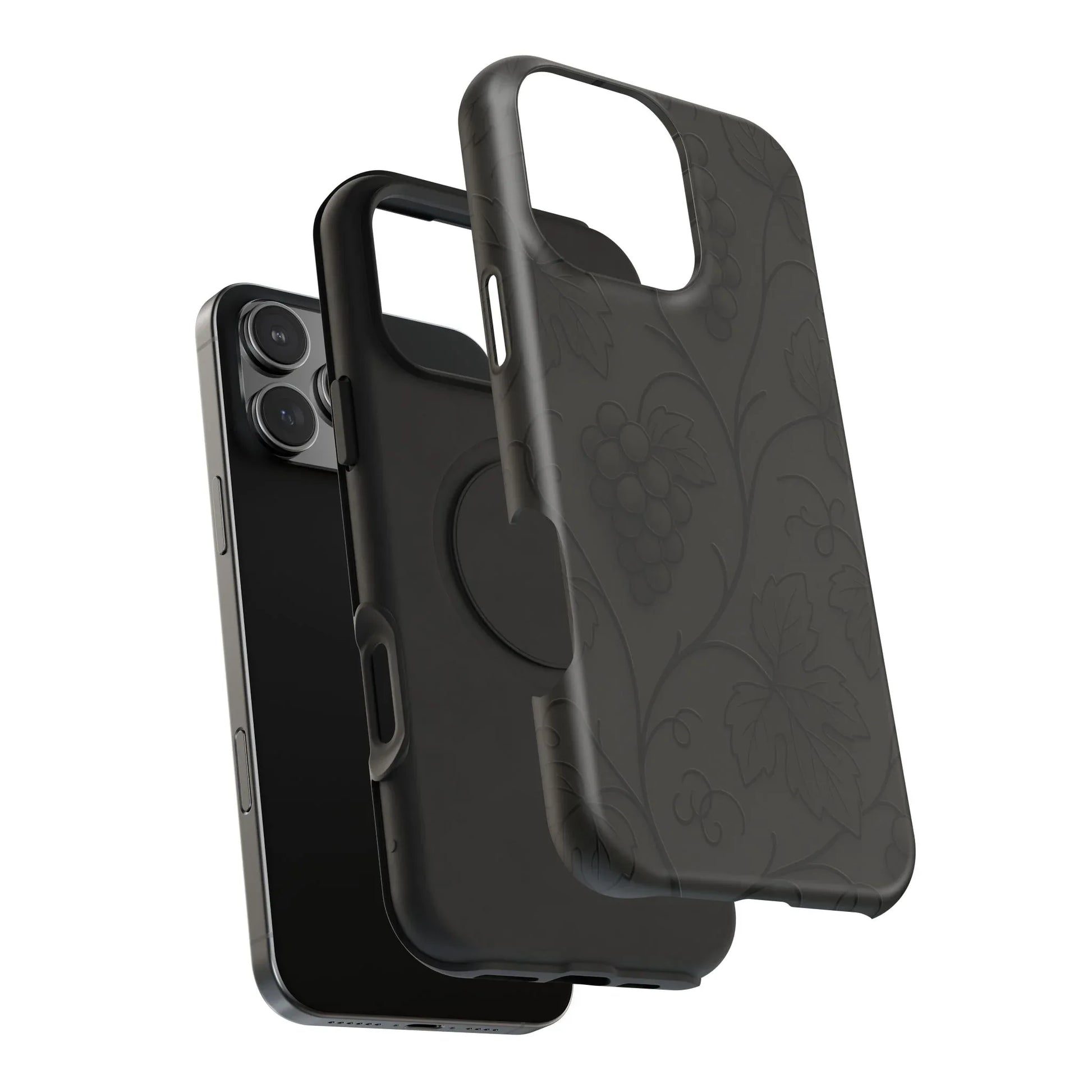 Elegant Embossed Grape Leaf Black Phone Case for iPhone and Galaxy - KARARMDESIGN