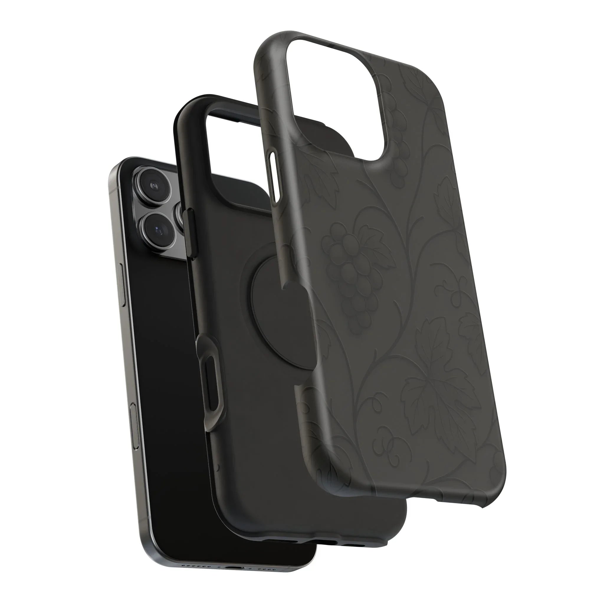 Elegant Embossed Grape Leaf Black Phone Case for iPhone and Galaxy - KARARMDESIGN