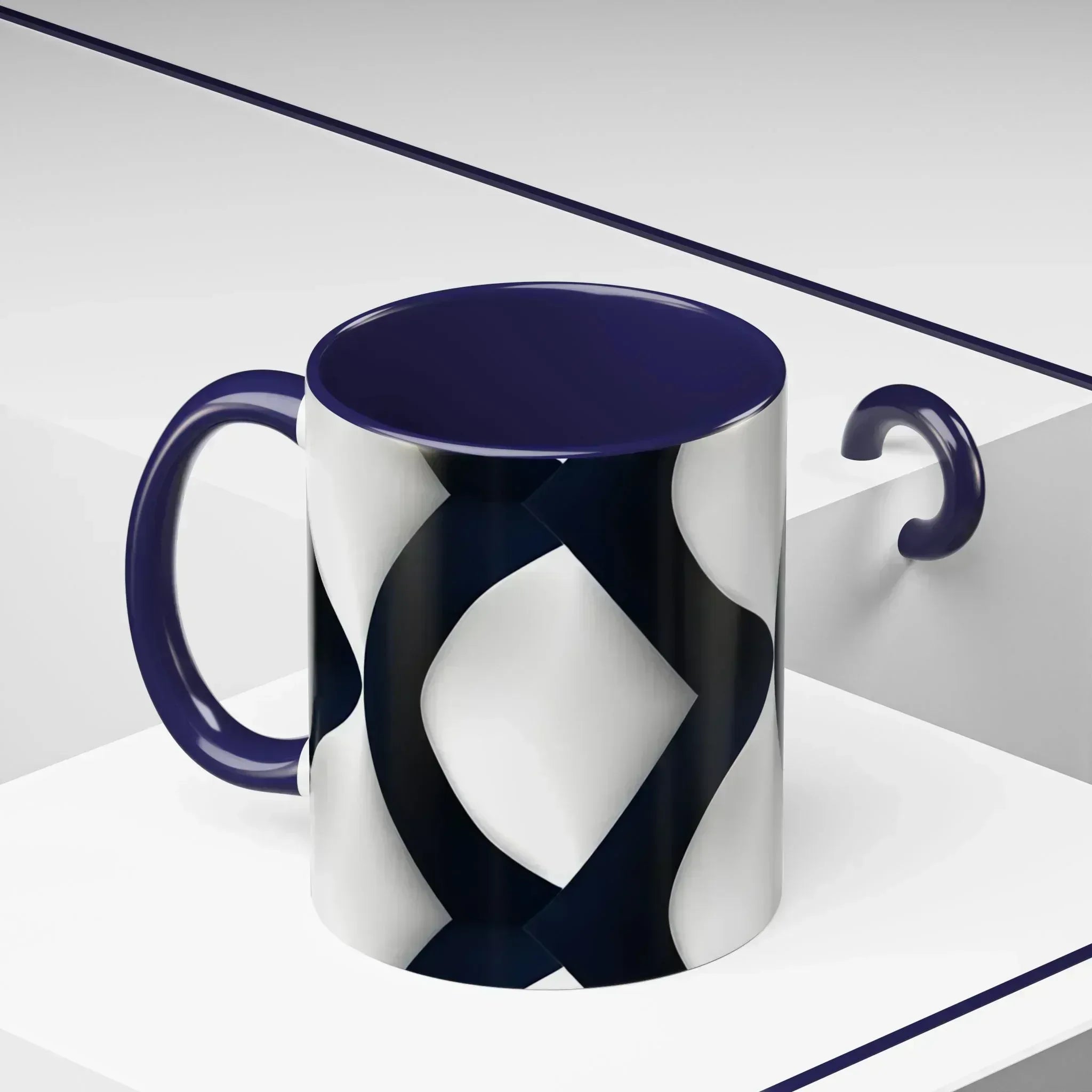 Navy Blue and White Geometric Pattern Mug - KARARMDESIGN
