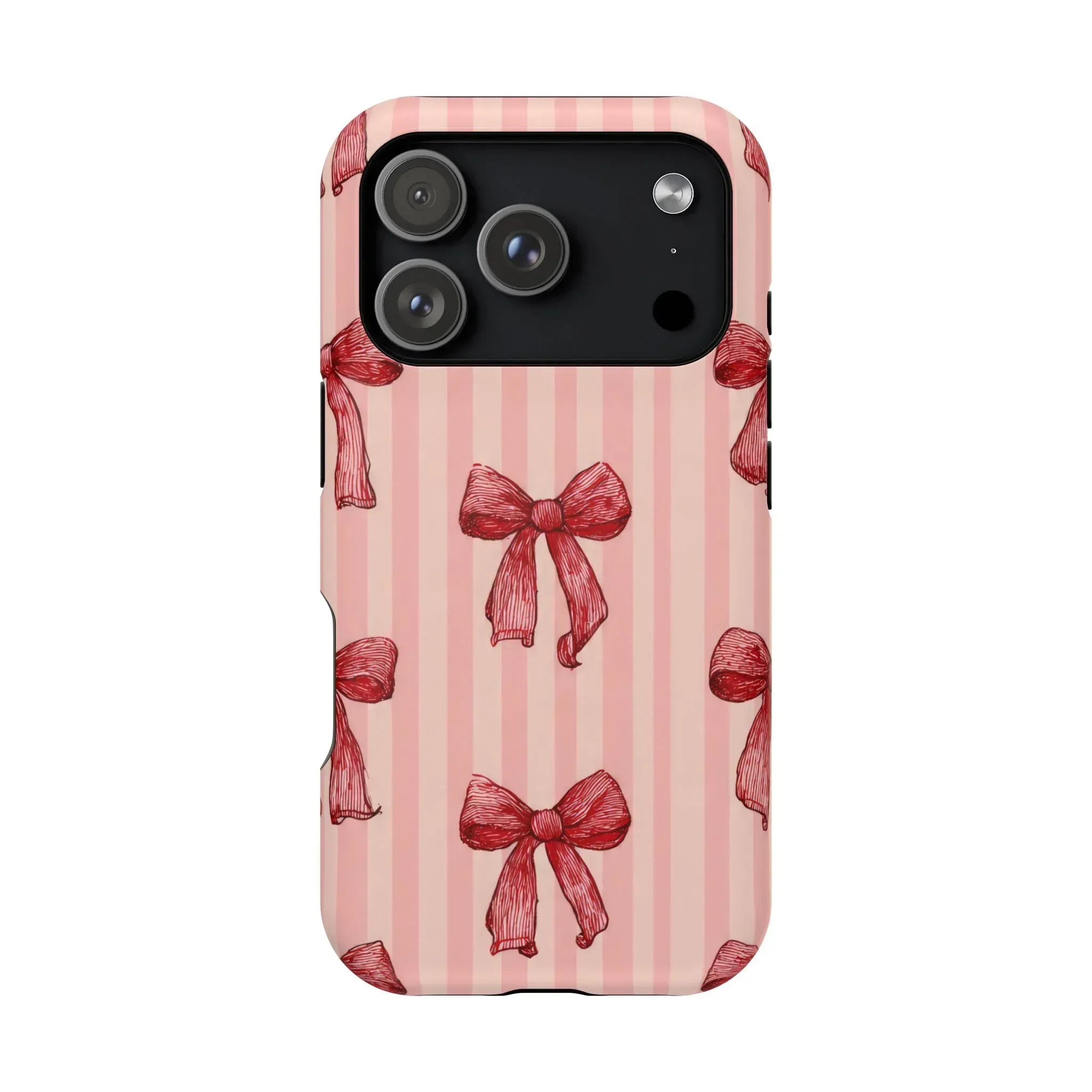 Red Bow Stripe Phone Case for iPhone 11-17 & Galaxy S21-S22 - KARARMDESIGN