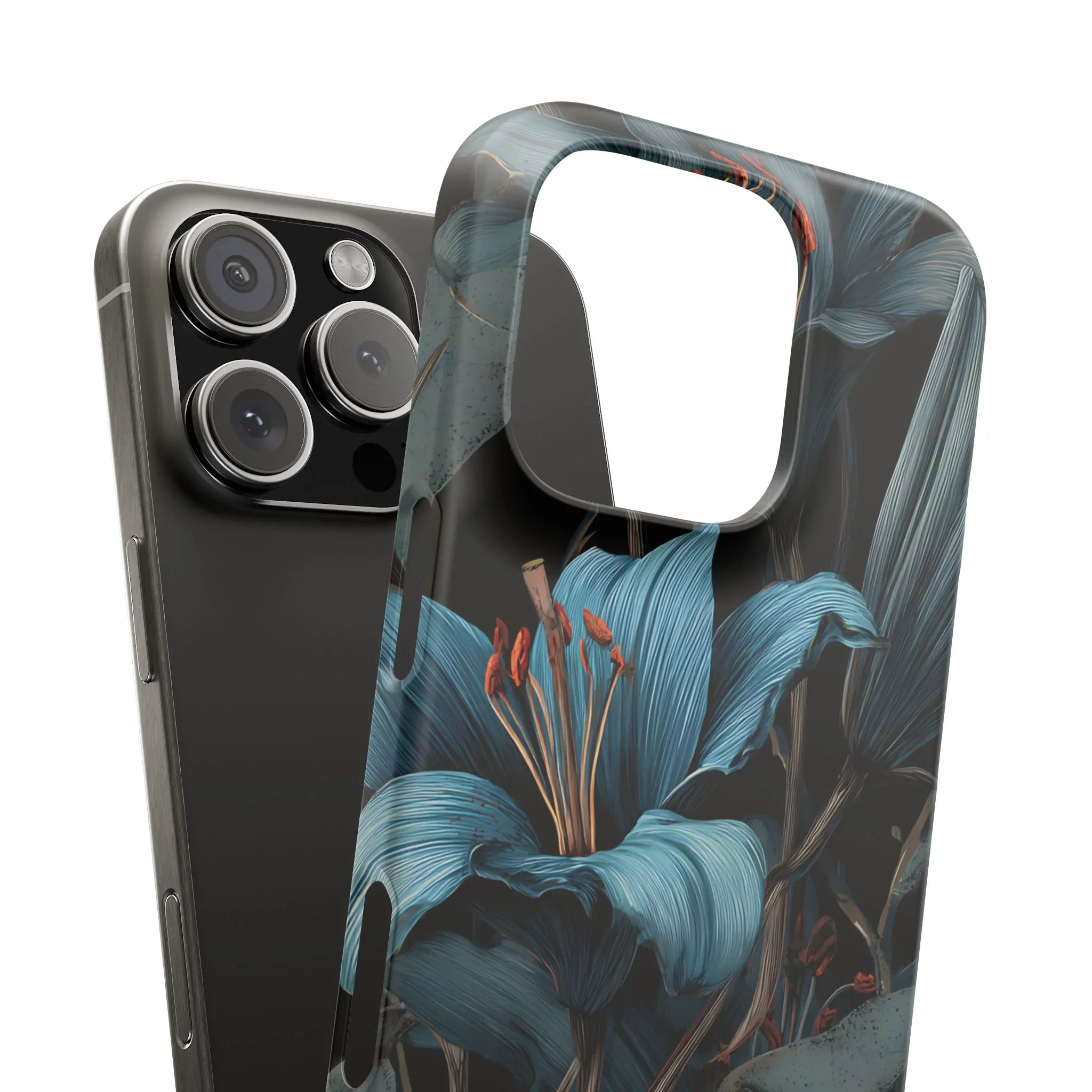 Blue Lily Floral Phone Case for iPhone 11-17 and Galaxy S20-S25 - KARARMDESIGN