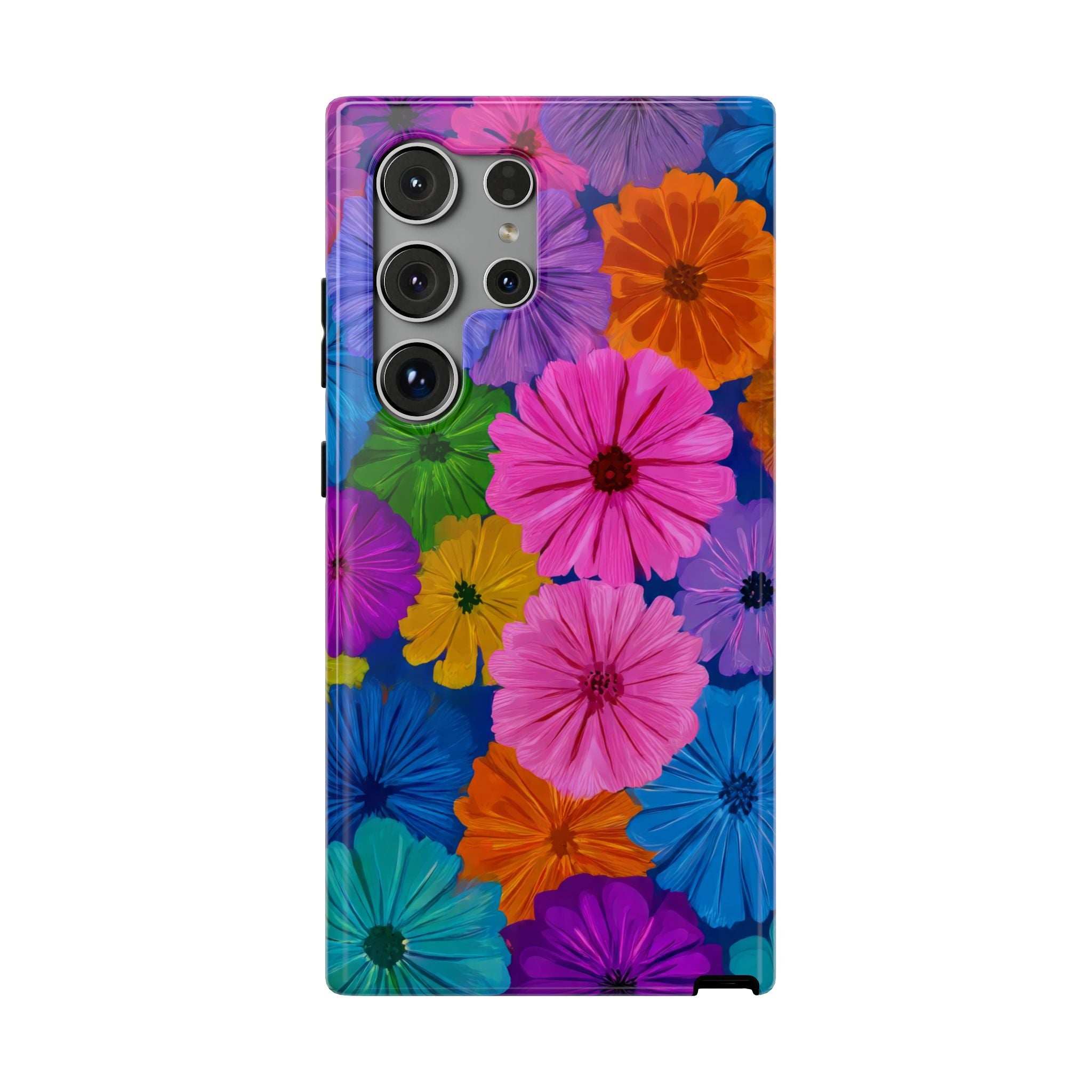 Multicolor bloom flower pattern phone case with raised camera cutouts