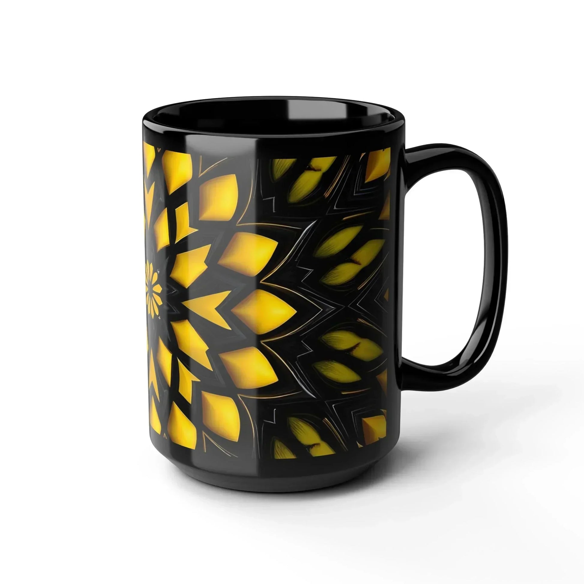 Bold Black & Yellow Geometric Modern Ceramic Mug – 15oz - KarArmDesign