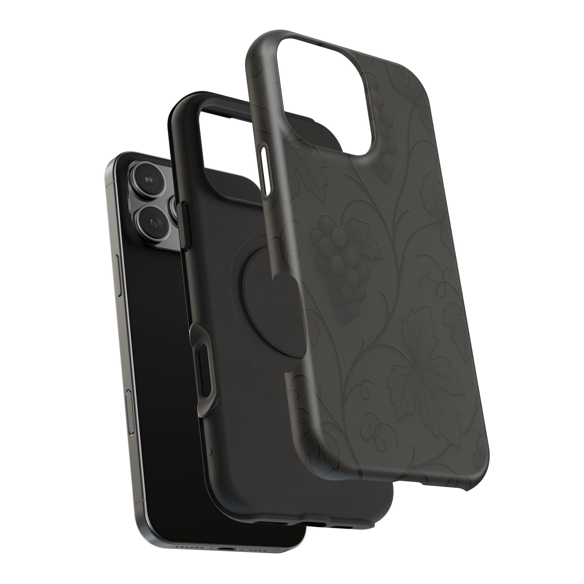 Embossed Grape Leaf Phone Case – Elegant Black Design for iPhone & Samsung