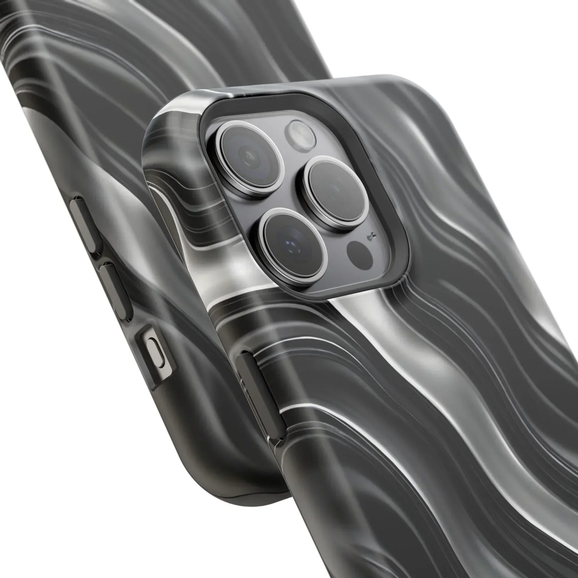 Wavy Illusion Black & Silver MagSafe® Tough Phone Case - KarArmDesign