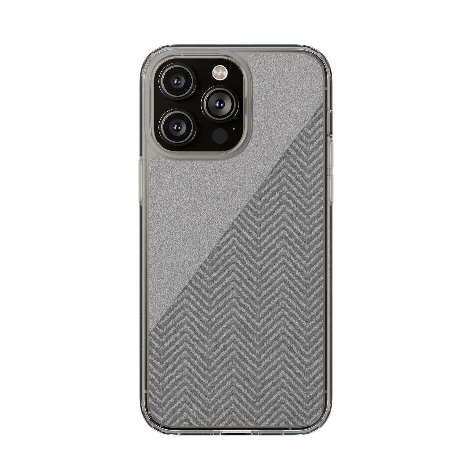 Herringbone tough case with speckled texture and clear sides for iPhone 12-17