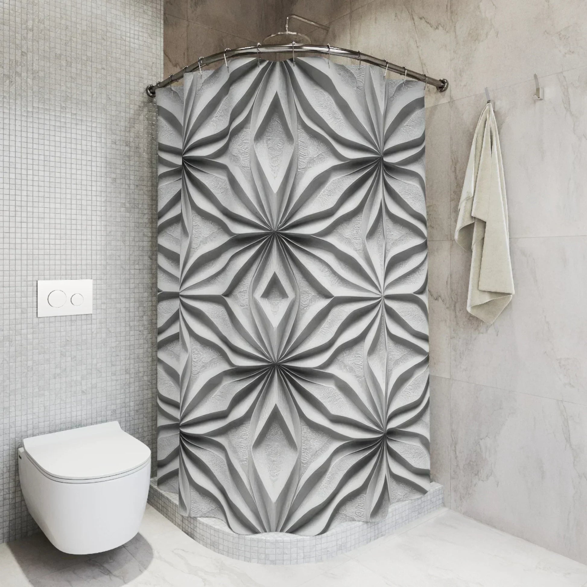 Modern Geometric Patterned Shower Curtain – Stylish Bathroom Decor - KarArmDesign