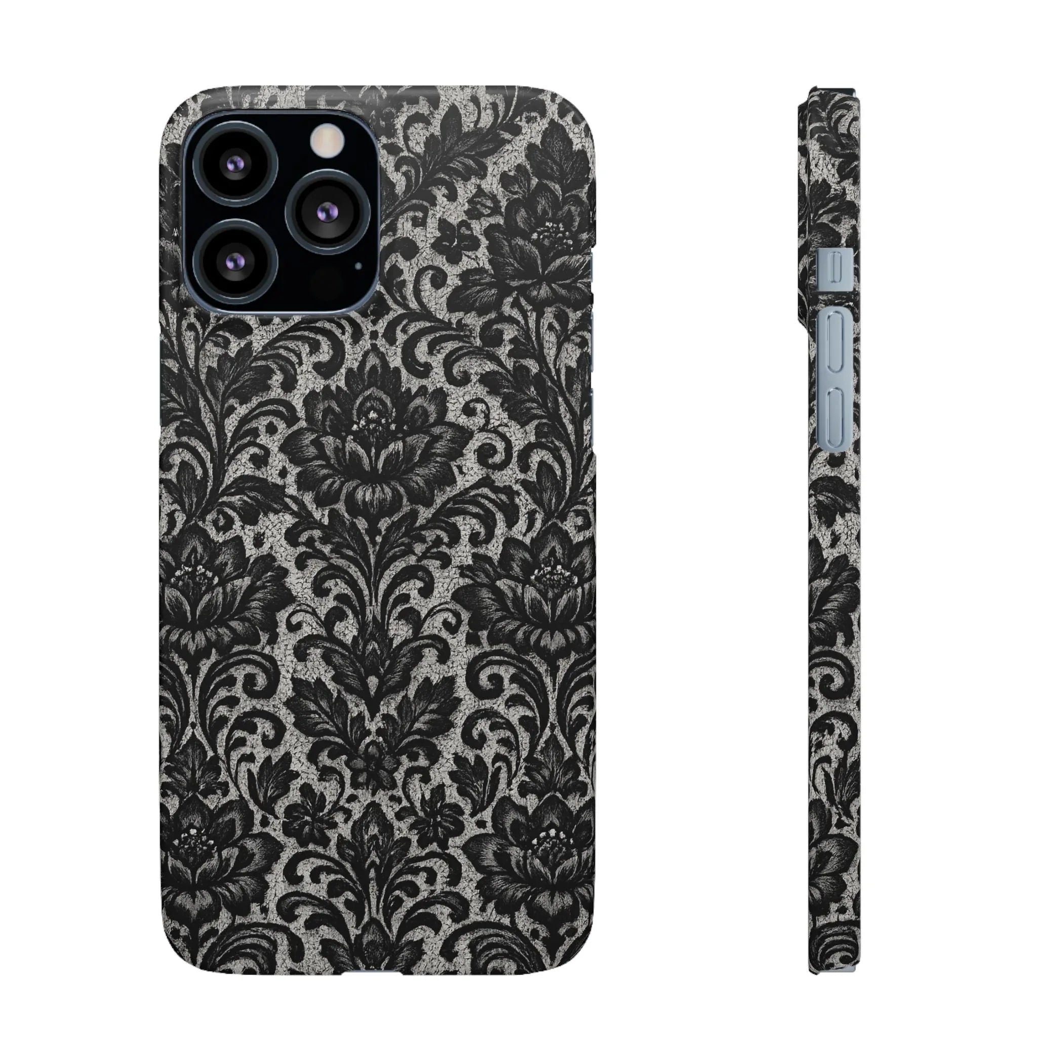 Black Damask Floral Phone Case for iPhone 11-17 and Galaxy S20-S25 - KARARMDESIGN