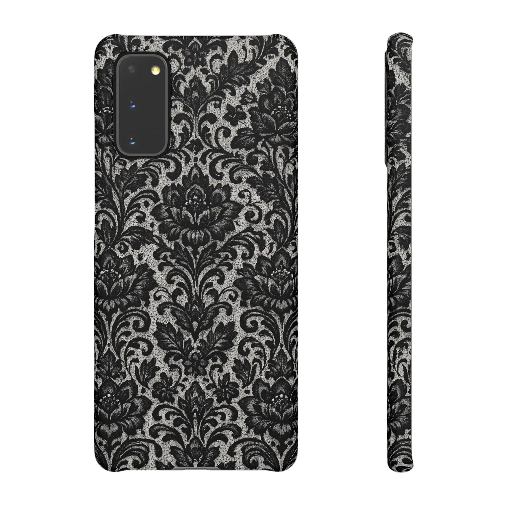 Black Damask Floral Phone Case for iPhone 11-17 and Galaxy S20-S25 - KARARMDESIGN