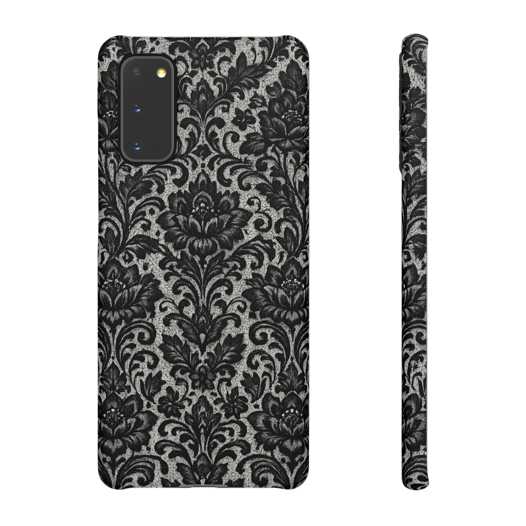 Black Damask Floral Phone Case for iPhone 11-17 and Galaxy S20-S25 - KARARMDESIGN