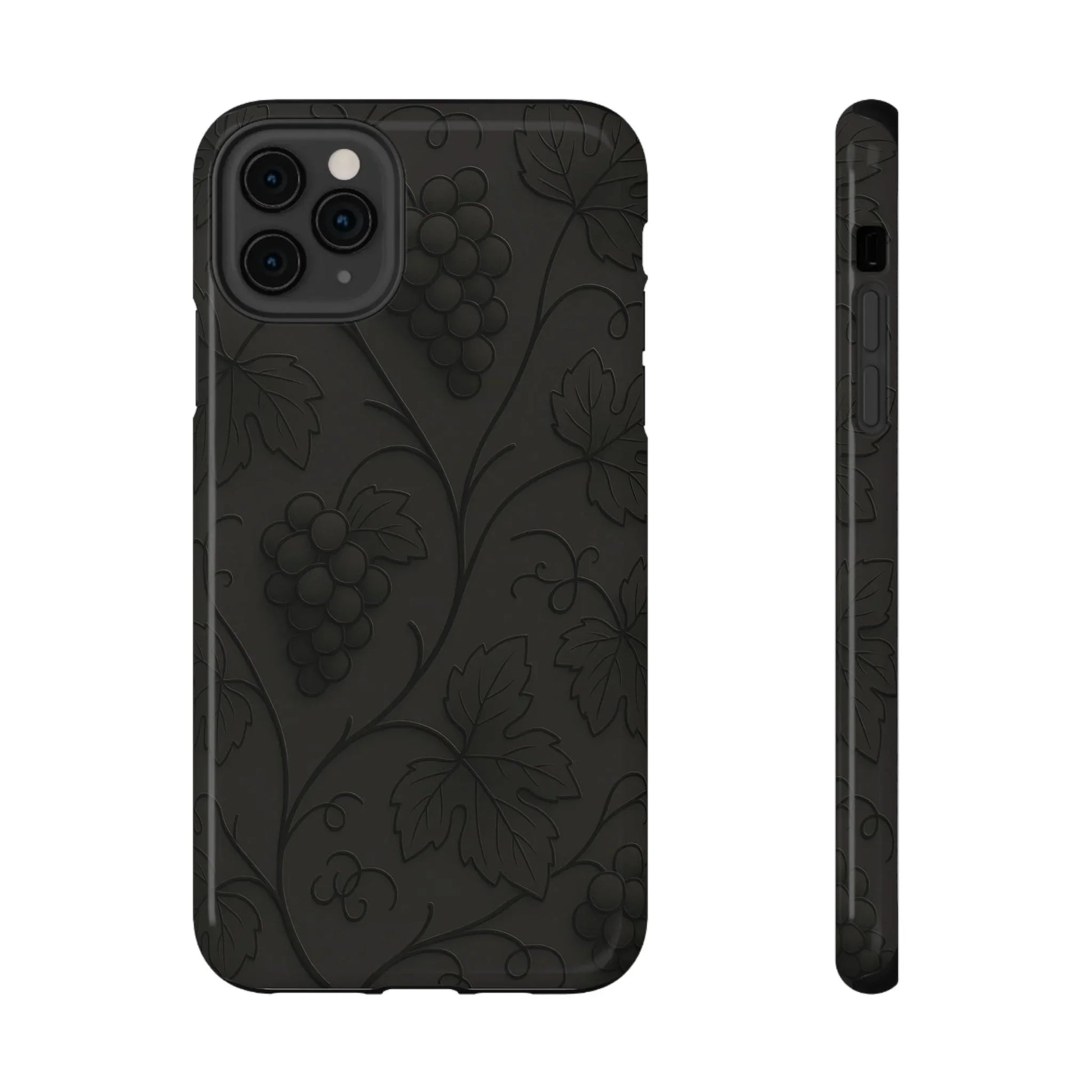 Elegant Embossed Grape Leaf Black Phone Case for iPhone and Galaxy - KARARMDESIGN