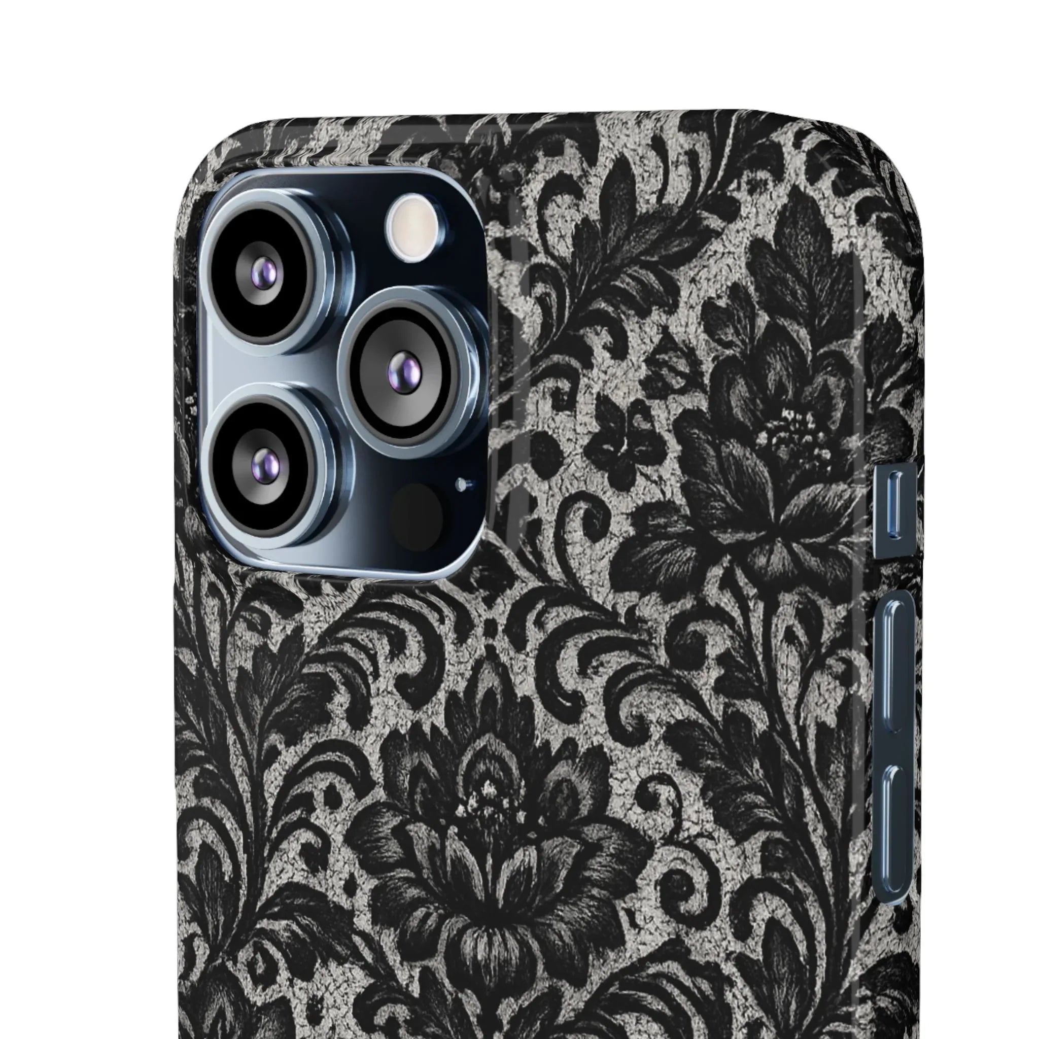 Black Damask Floral Phone Case for iPhone 11-17 and Galaxy S20-S25 - KARARMDESIGN