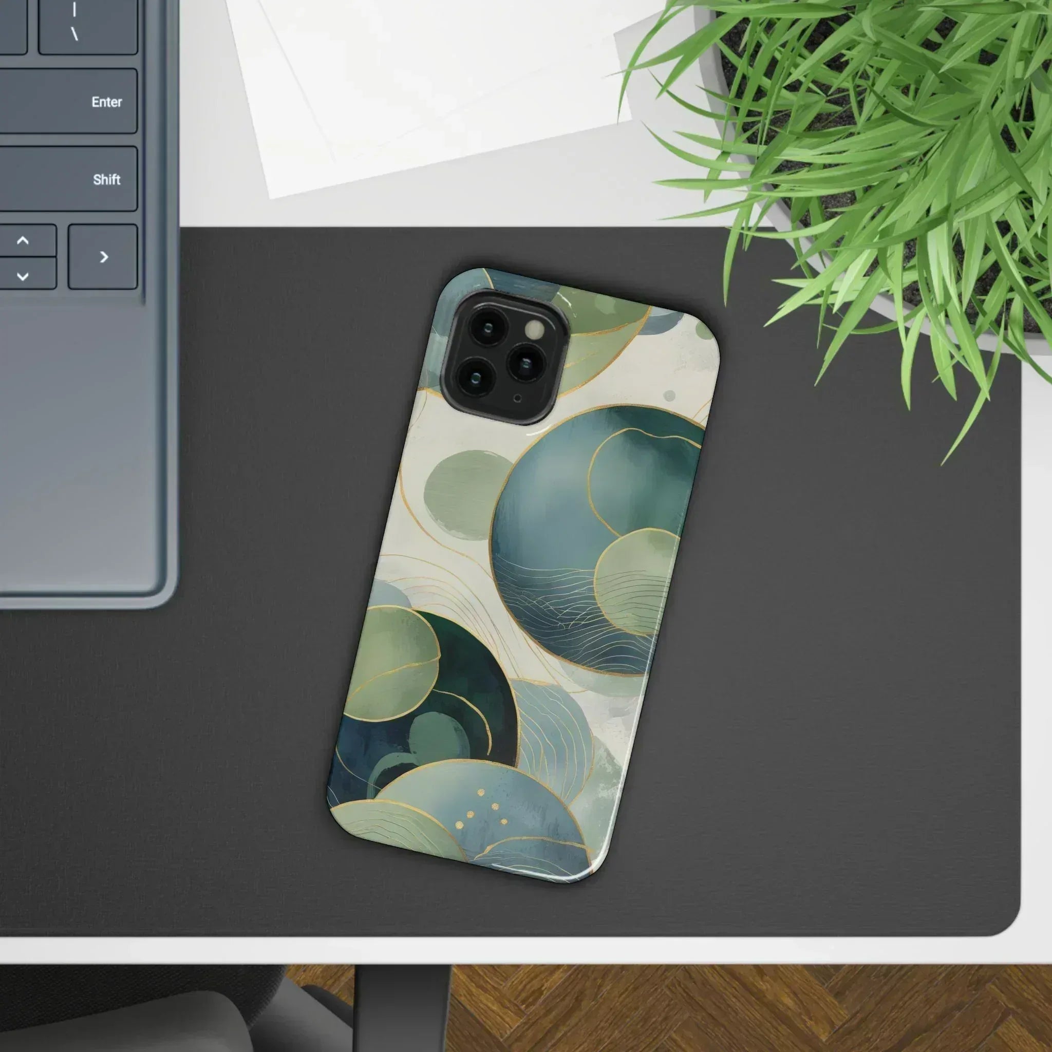 Abstract Teal Slim Phone Case for iPhone 12-16 - KARARMDESIGN