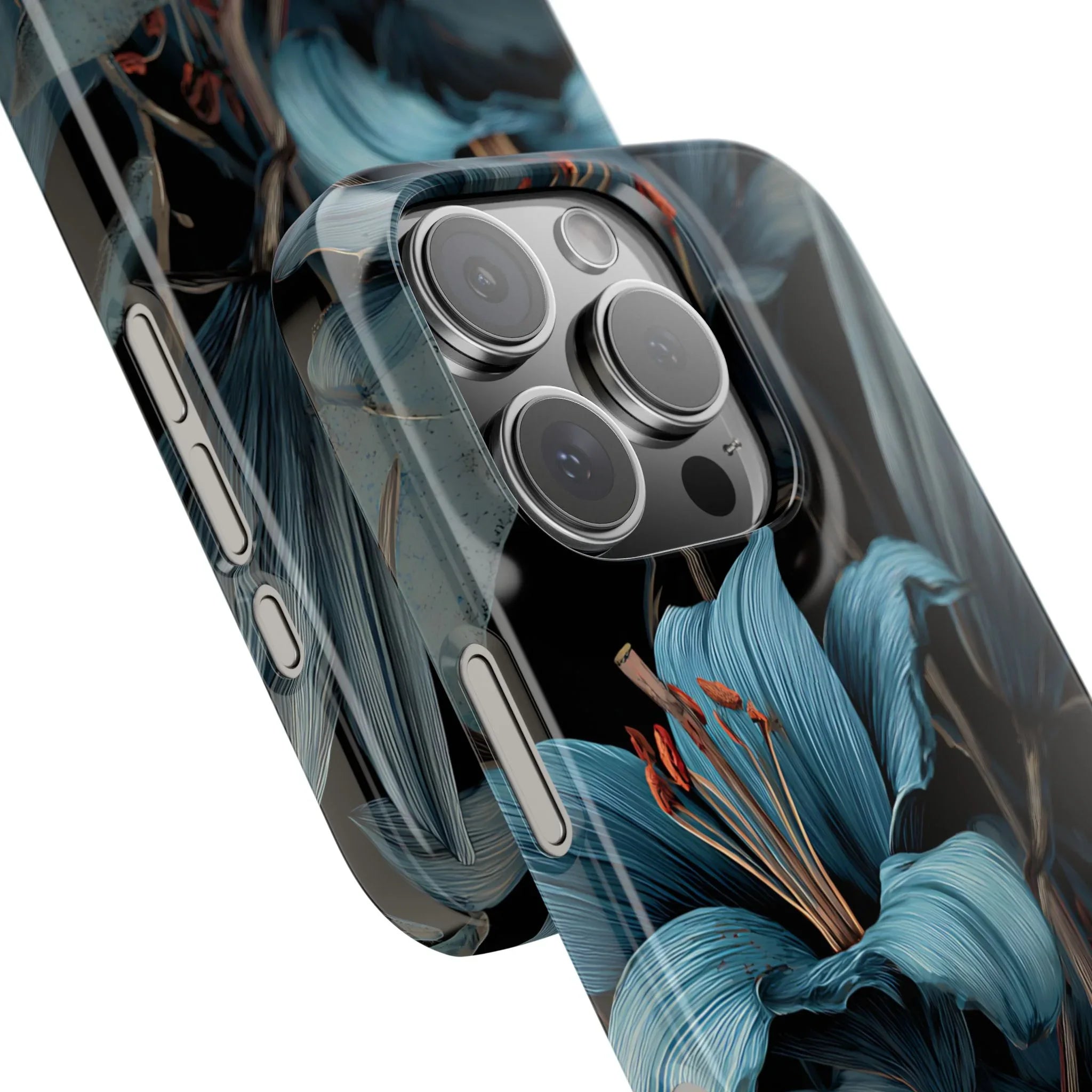 Blue Lily Floral Phone Case for iPhone 11-17 and Galaxy S20-S25 - KARARMDESIGN