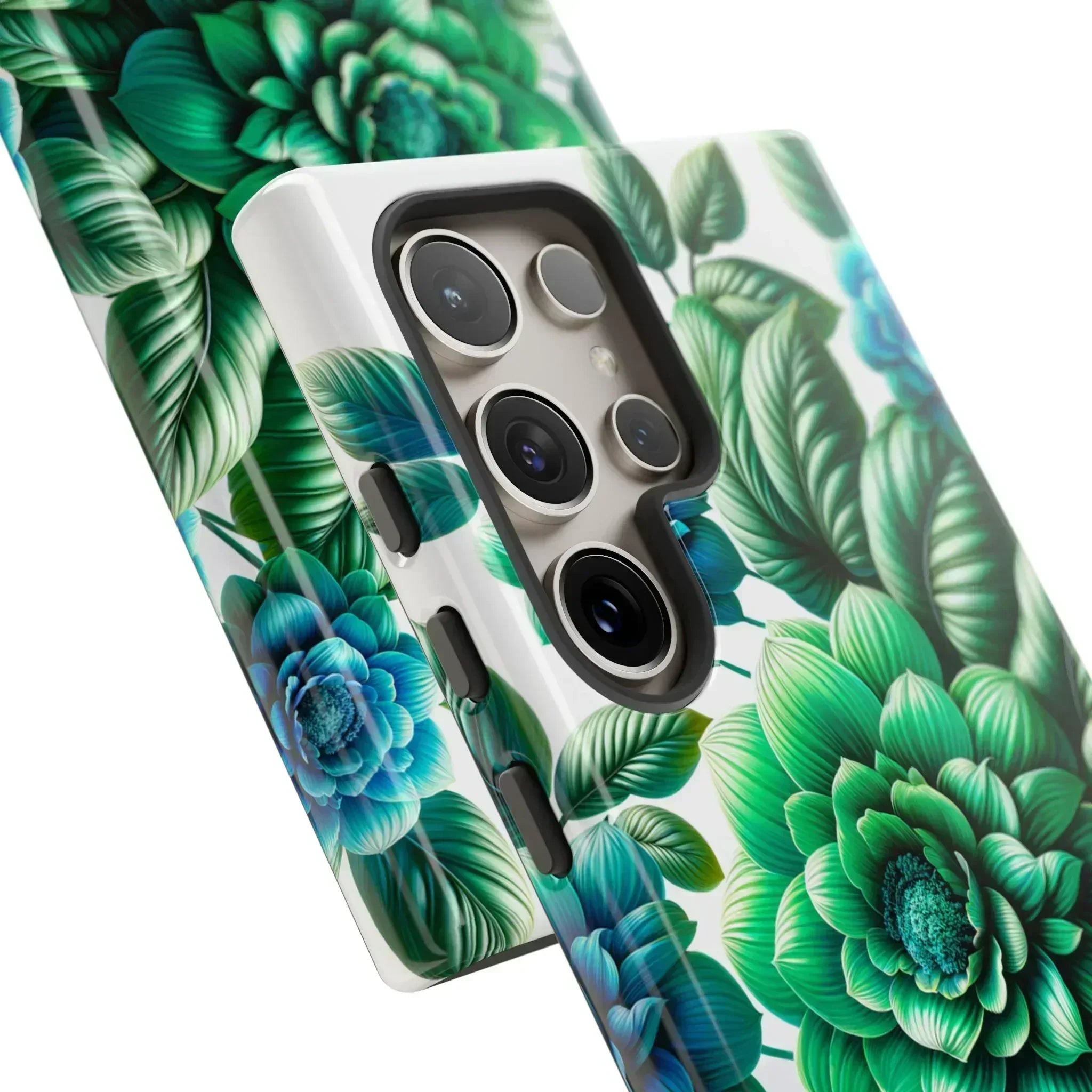 Green and Blue Floral Phone Case for Galaxy S10-S25 - KARARMDESIGN
