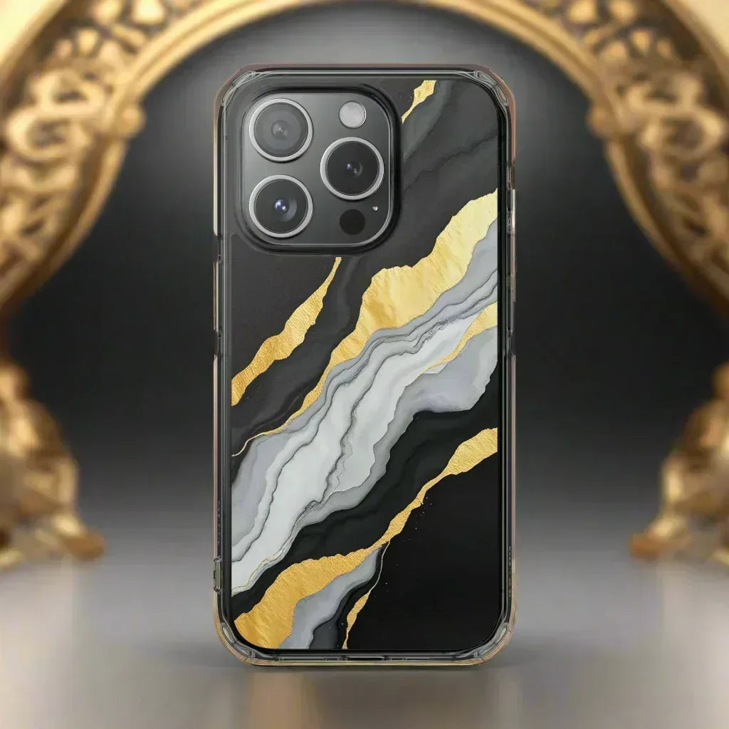 Luxury Black and Gold Marble Magnetic Phone Case for iPhone 14-16 Models - KARARMDESIGN