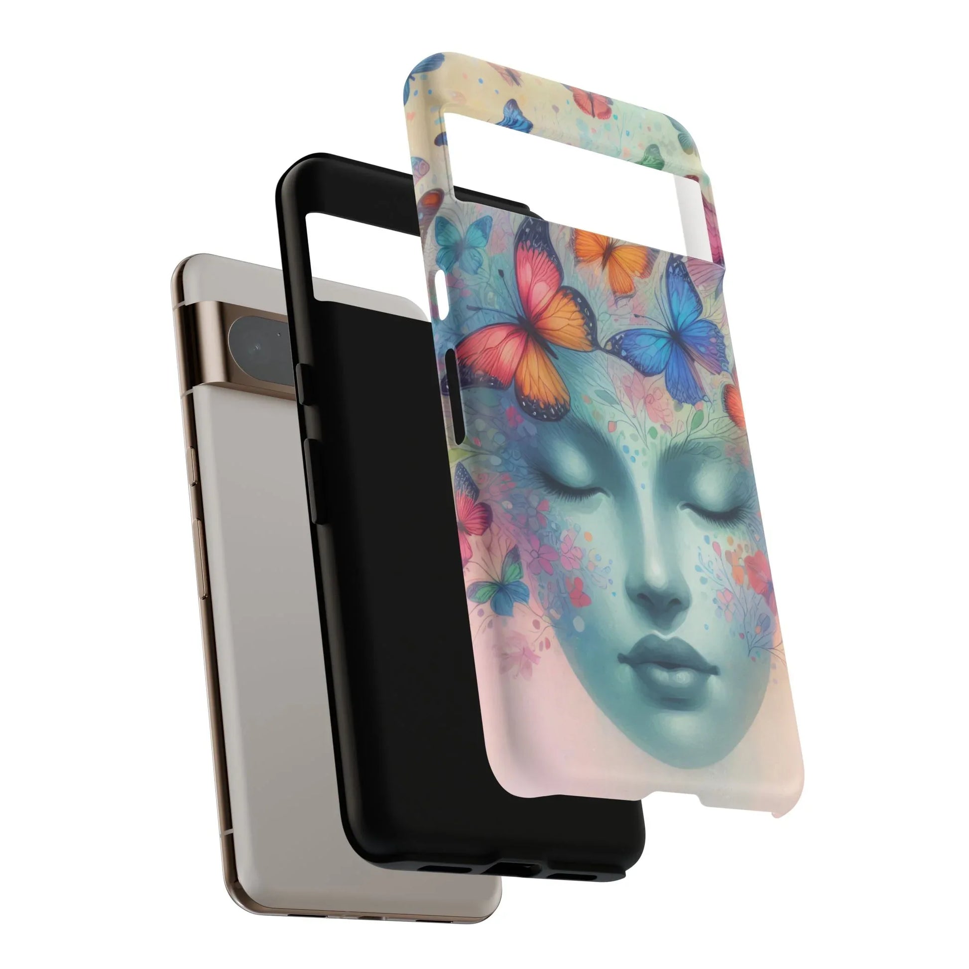Butterfly Bloom Dreamy Woman Phone Case for Galaxy and Pixel - KARARMDESIGN