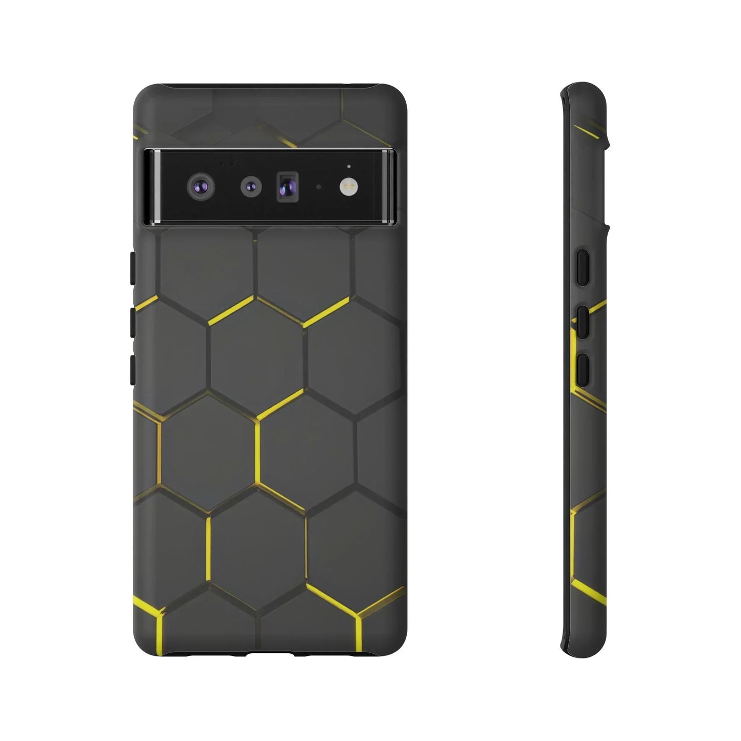 Black and Yellow Hexagon Geometric Tough Phone Case for Galaxy and Pixel - KarArmDesign