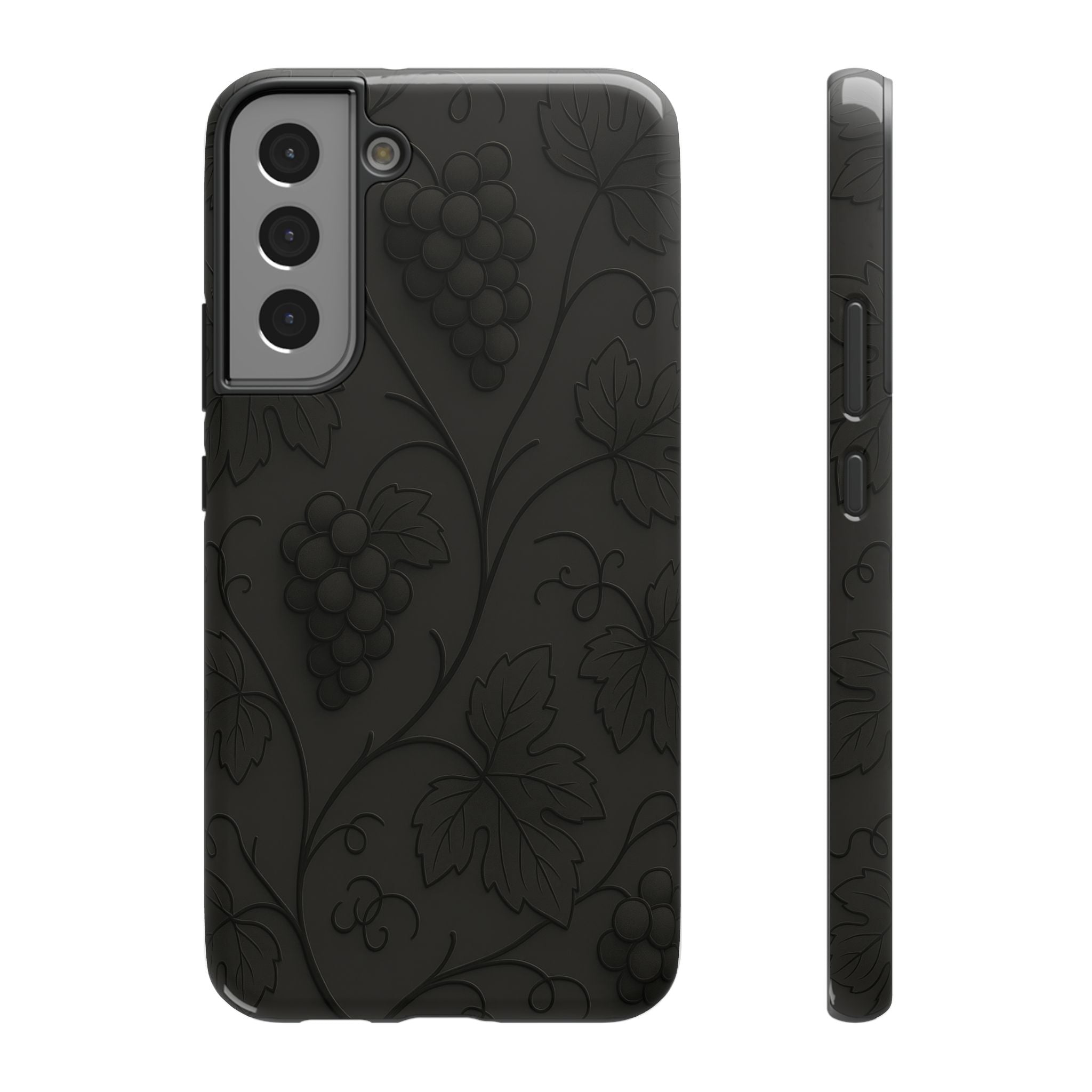 Embossed Grape Leaf Phone Case – Elegant Black Design for iPhone & Samsung