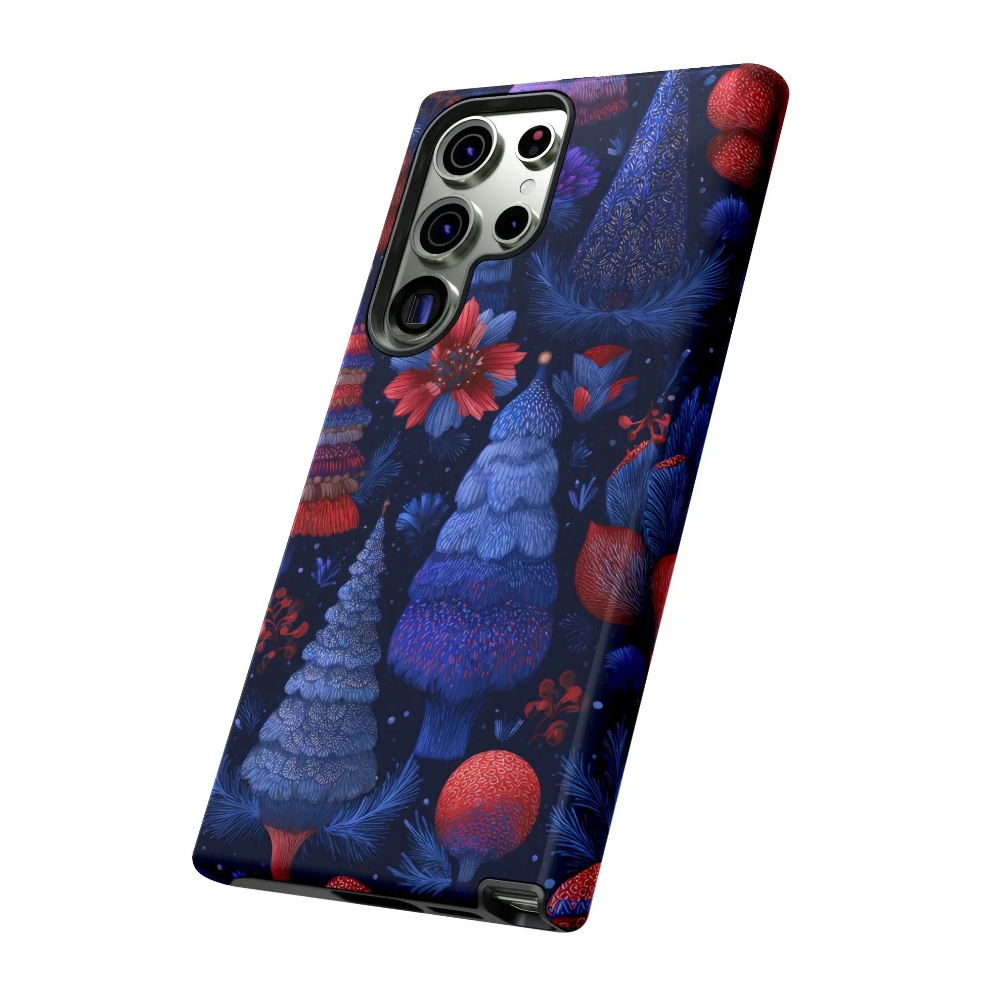 Midnight Blue Christmas Forest Phone Case for iPhone 8-17 and Galaxy S21–S25 - KARARMDESIGN