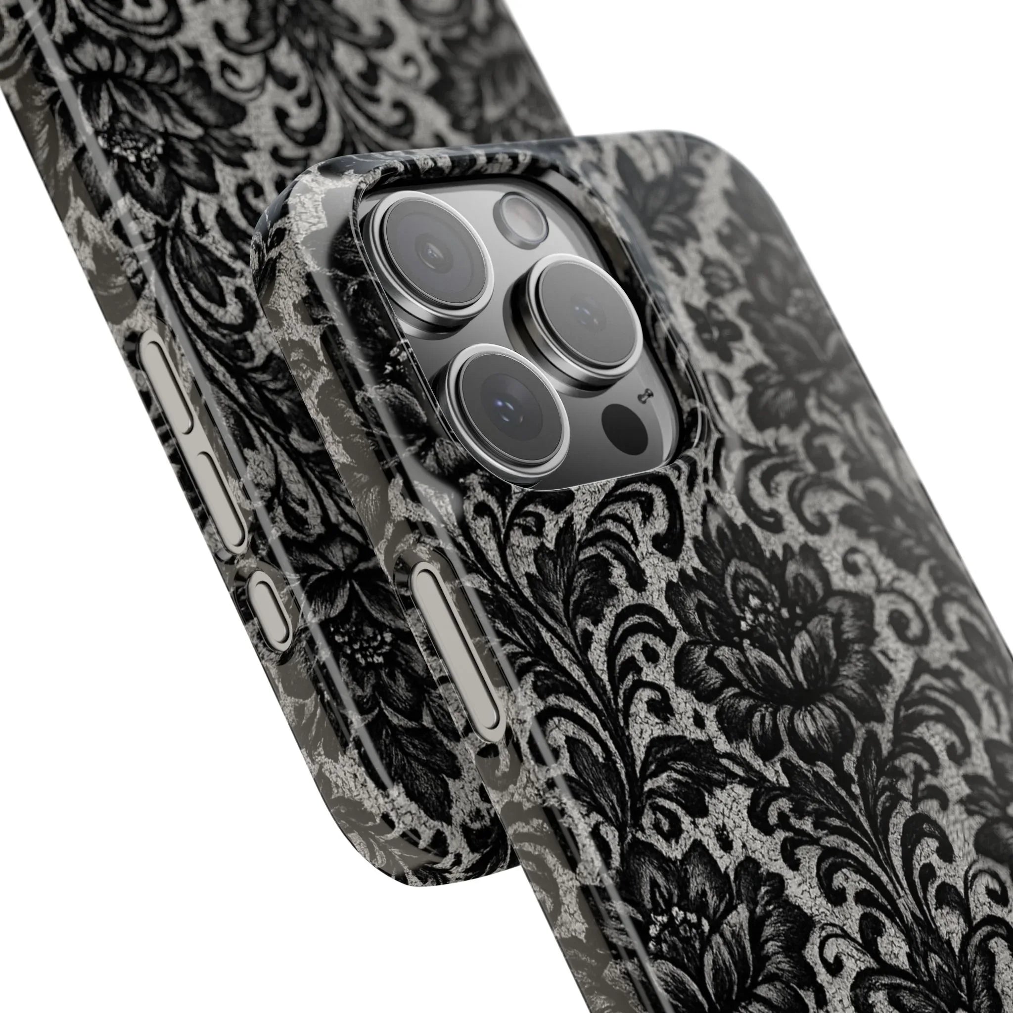 Black Damask Floral Phone Case for iPhone 11-17 and Galaxy S20-S25 - KARARMDESIGN