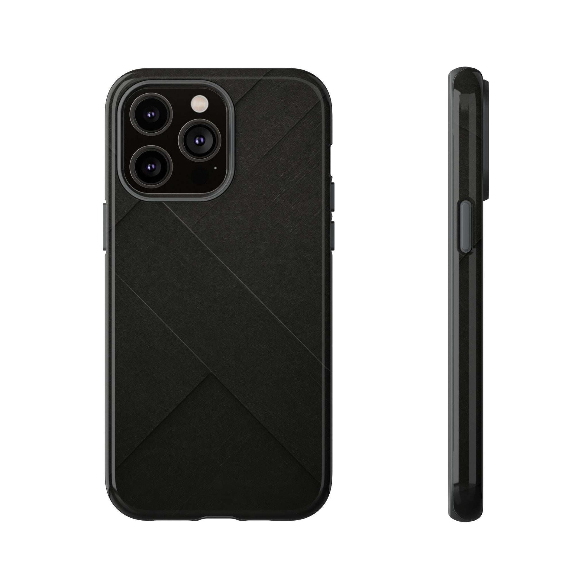Matte black diagonal line phone case with multi-camera cutouts and slim side profile.