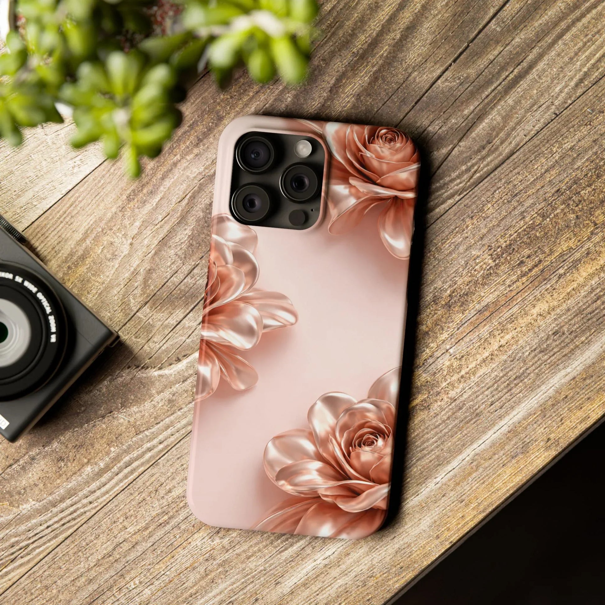 Blush Metallic Flower Case for iPhone 11-17 - KARARMDESIGN