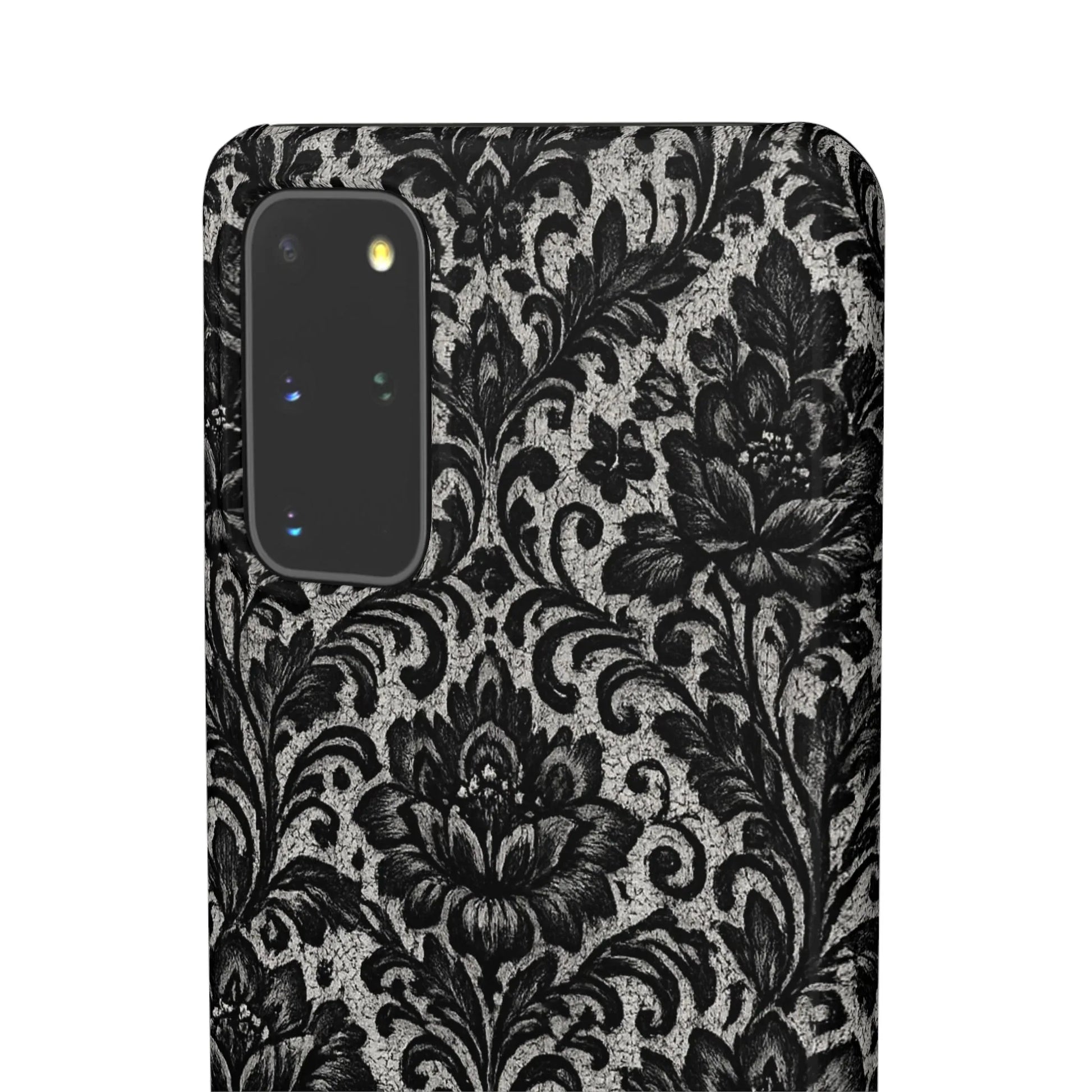 Black Damask Floral Phone Case for iPhone 11-17 and Galaxy S20-S25 - KARARMDESIGN