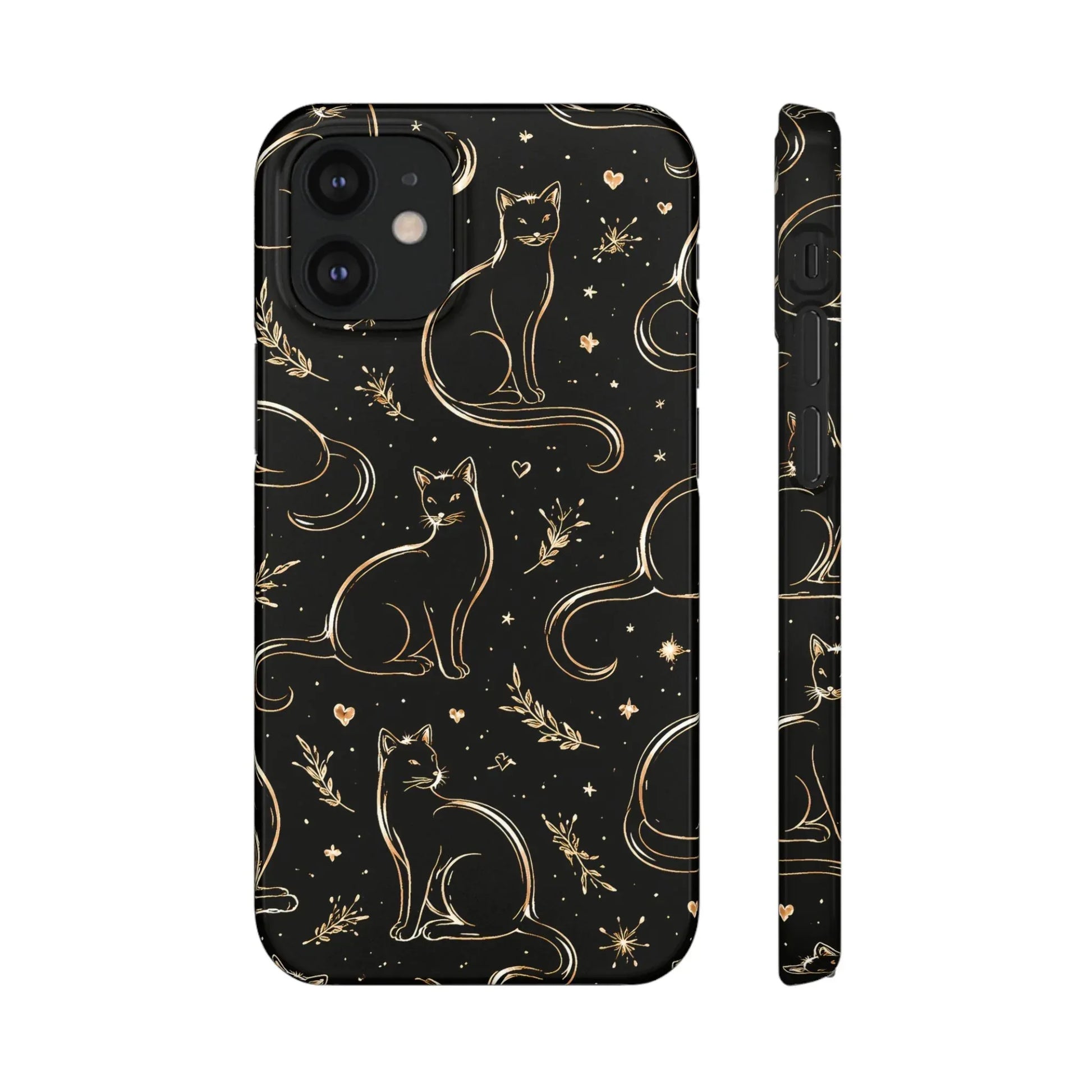 Golden Cat Pattern Phone Case for iPhone 11–17 & Galaxy S21–S25 - KARARMDESIGN
