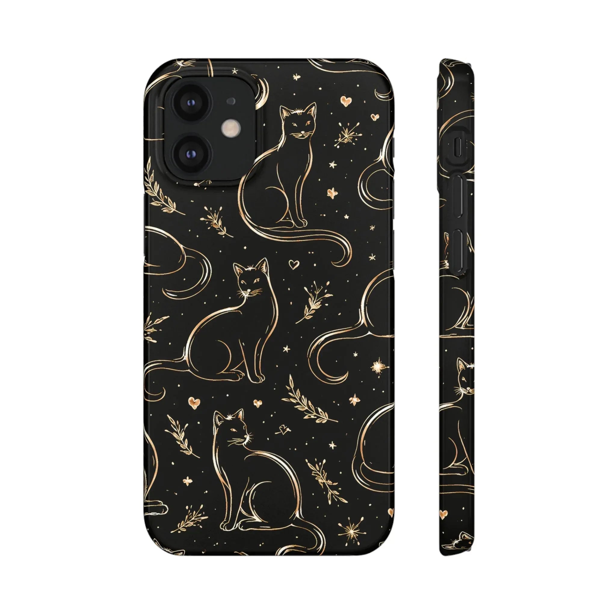 Golden Cat Pattern Phone Case for iPhone 11–17 & Galaxy S21–S25 - KARARMDESIGN