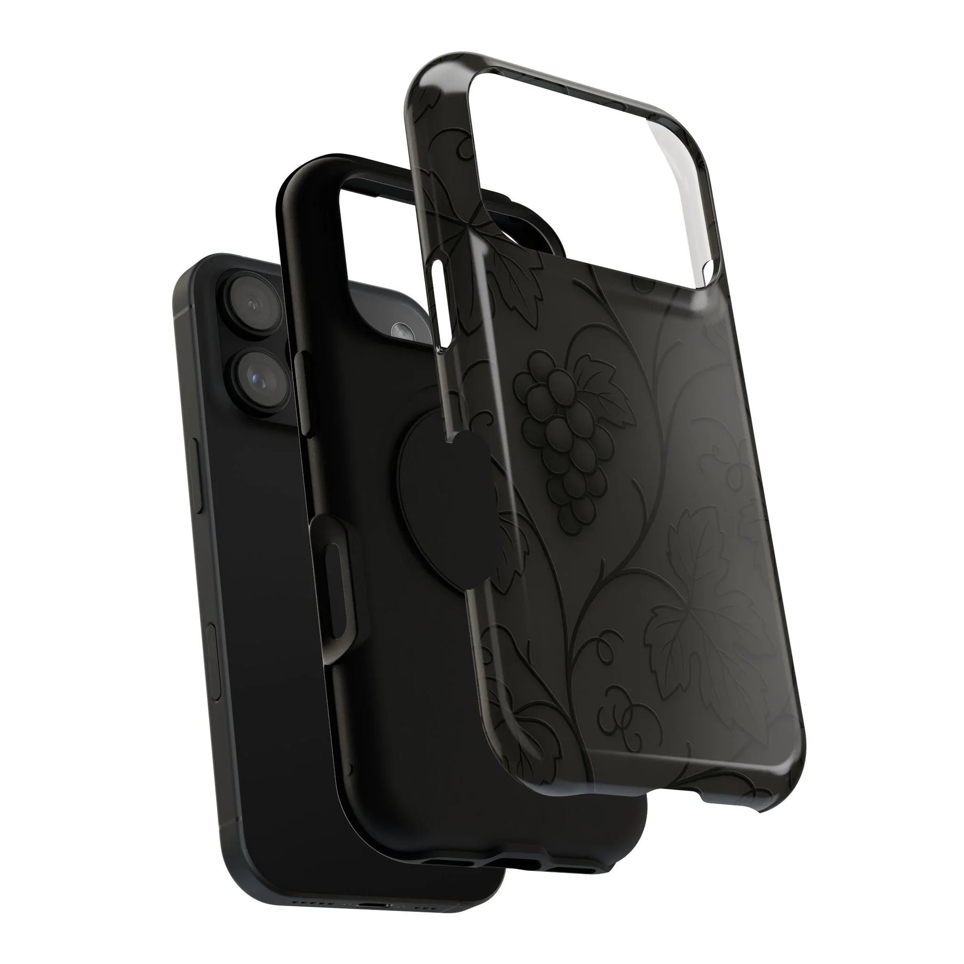 Elegant Embossed Grape Leaf Black Phone Case for iPhone and Galaxy - KARARMDESIGN