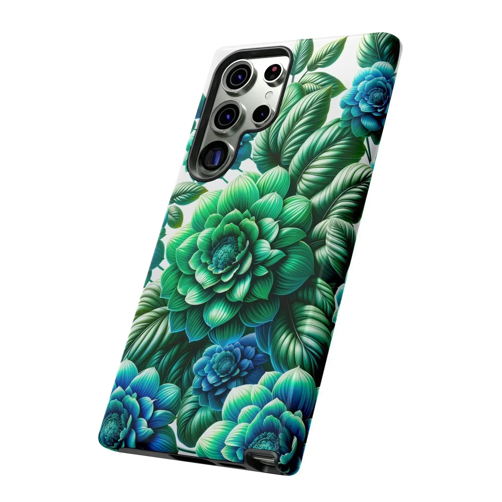 Green and Blue Floral Phone Case for Galaxy S10-S25 - KARARMDESIGN