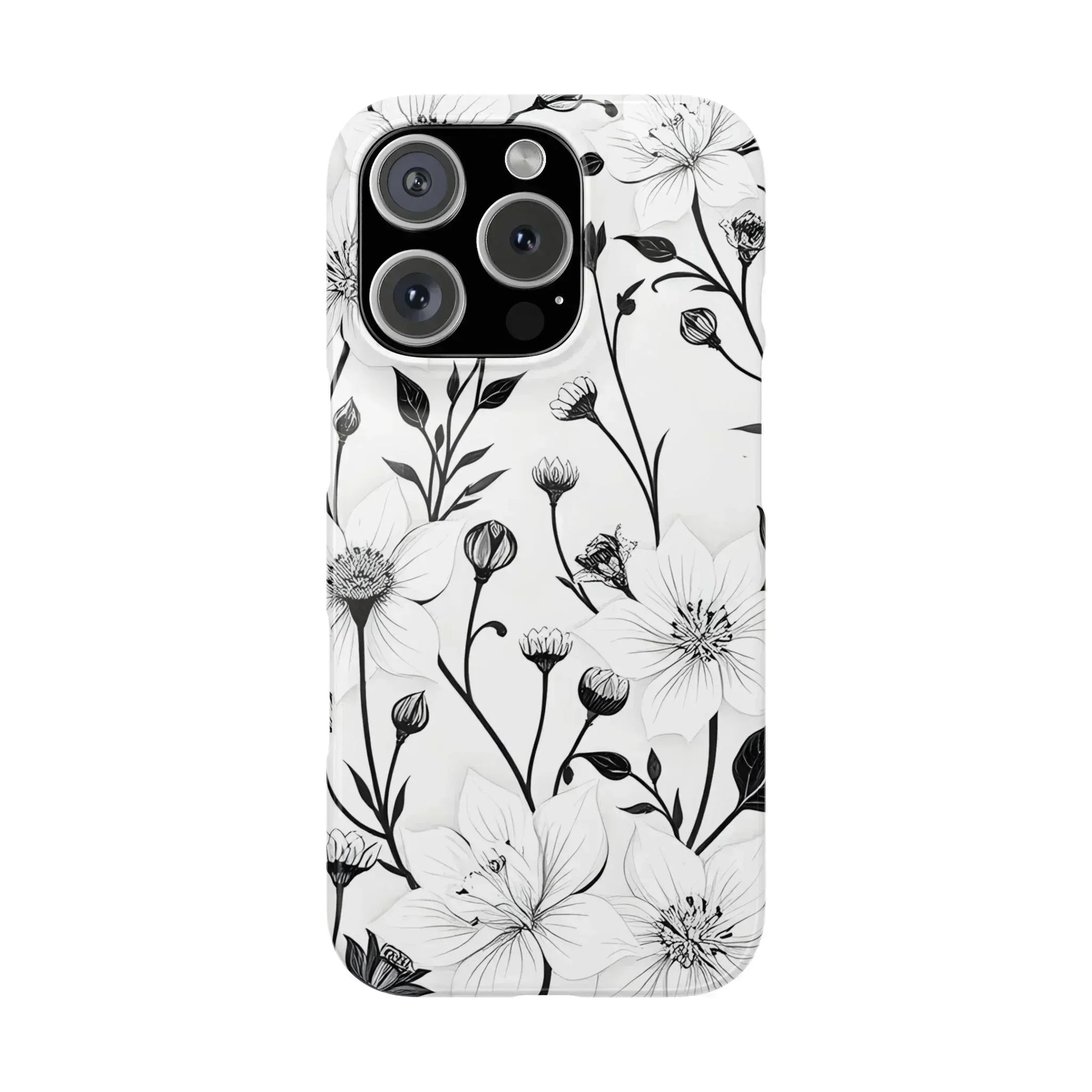 Monochrome Bloom Floral Phone Case for iPhone 11-16 - KARARMDESIGN