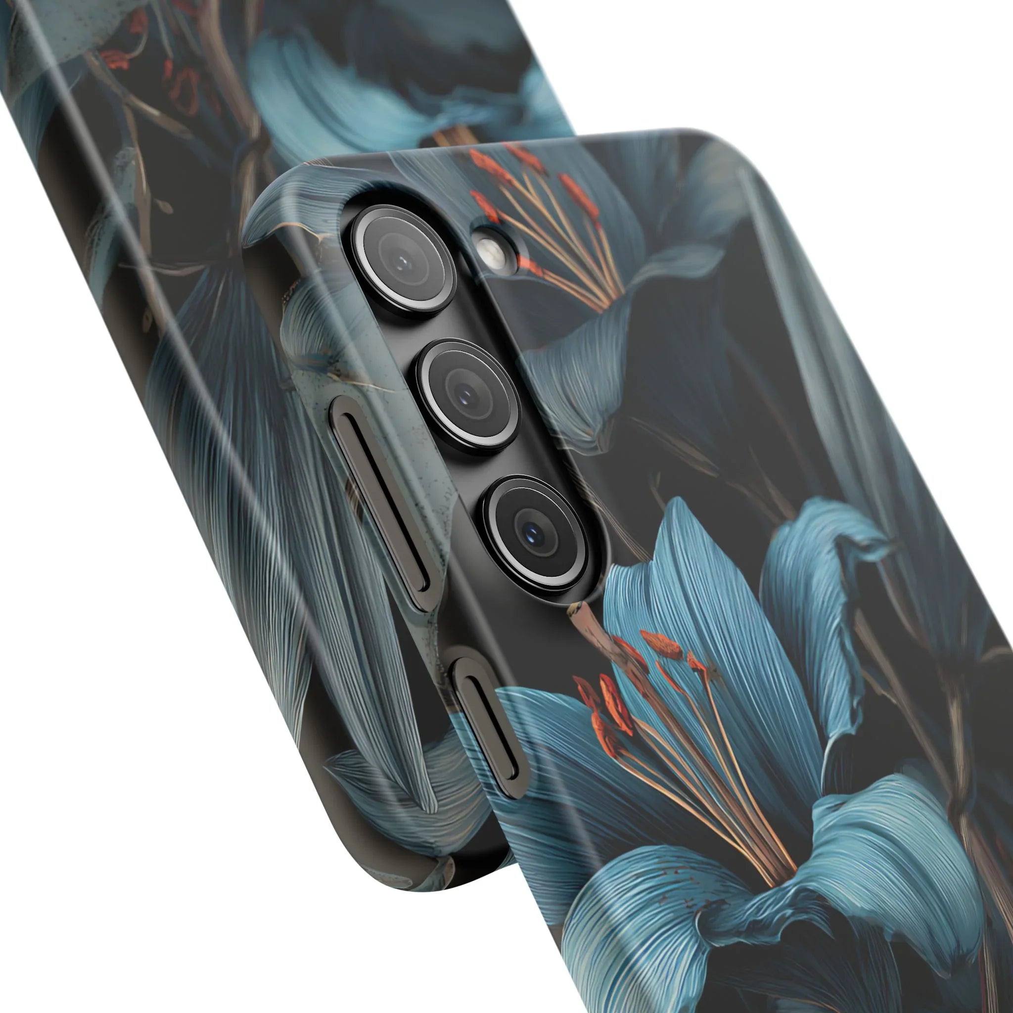 Blue Lily Floral Phone Case for iPhone 11-17 and Galaxy S20-S25 - KARARMDESIGN
