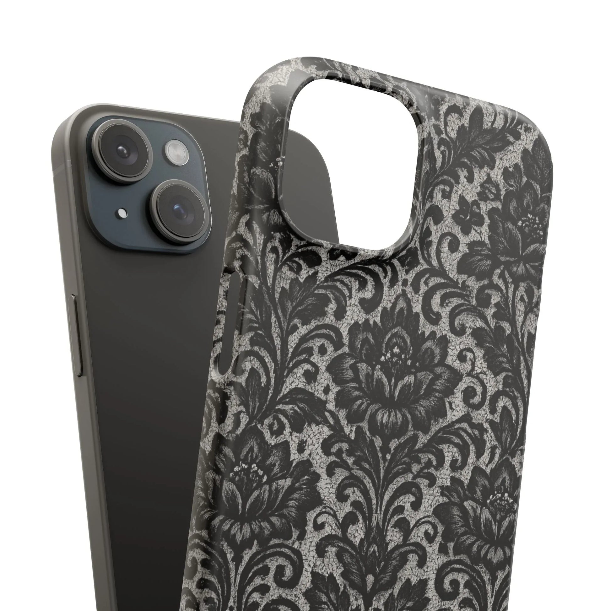 Black Damask Floral Phone Case for iPhone 11-17 and Galaxy S20-S25 - KARARMDESIGN