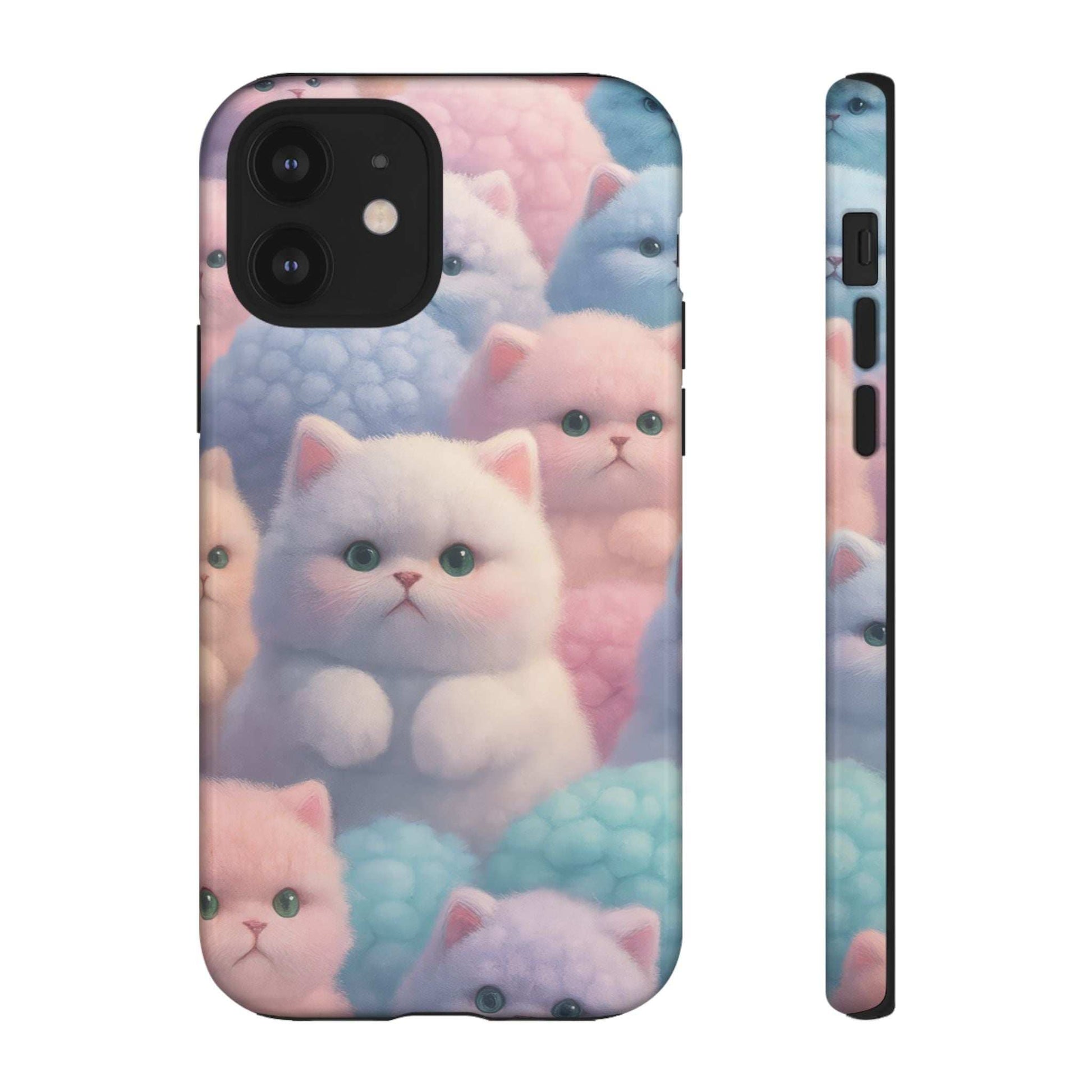 Glossy pastel kitten phone case with cats pattern and back camera cutout