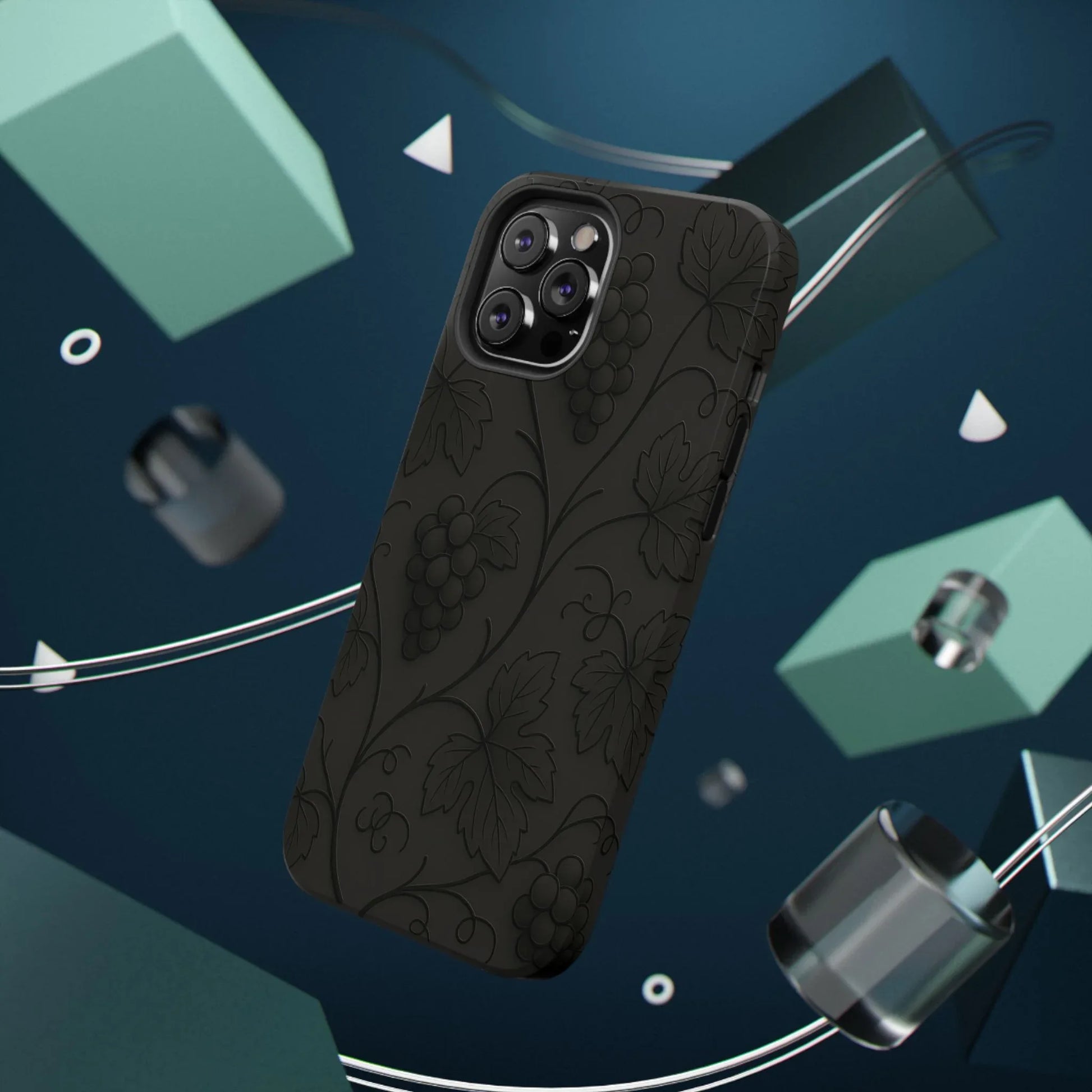 Elegant Embossed Grape Leaf Black Phone Case for iPhone and Galaxy - KARARMDESIGN