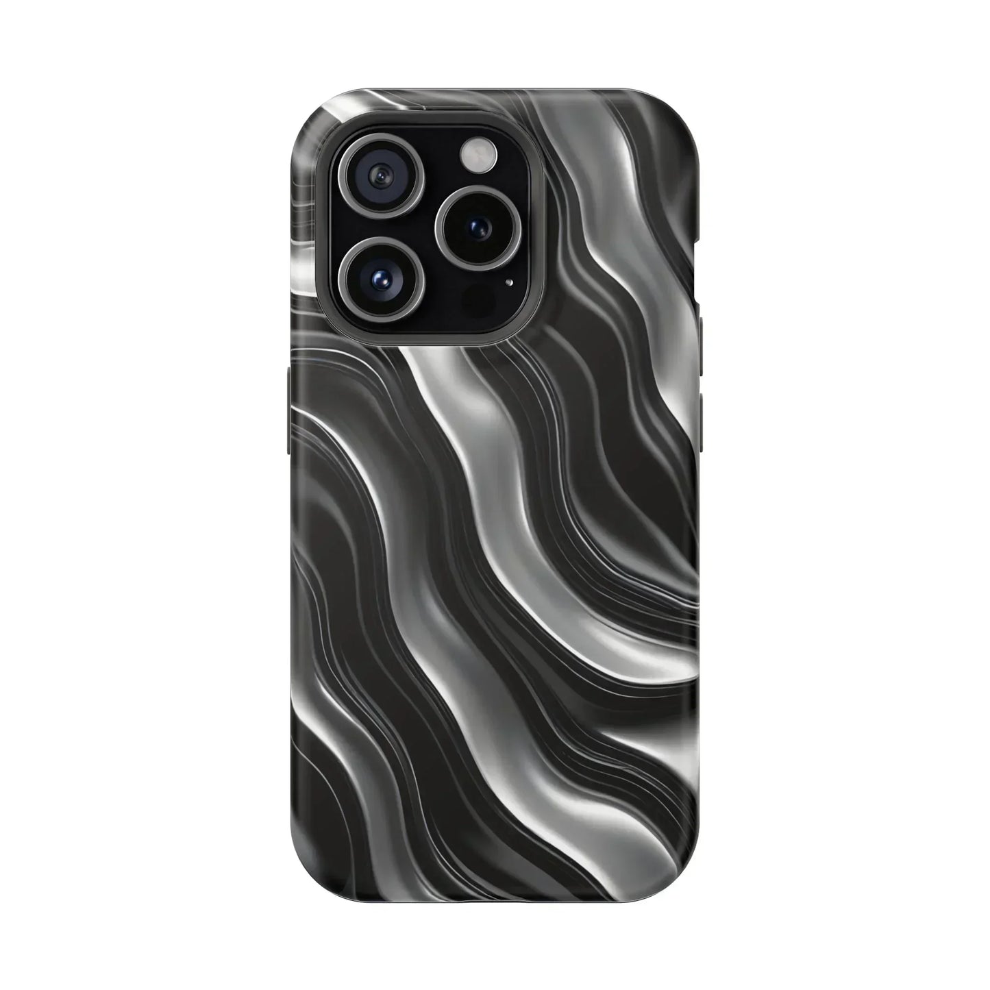 Wavy Illusion Black & Silver MagSafe® Tough Phone Case - KarArmDesign