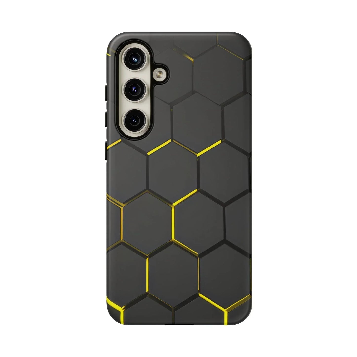 Black and Yellow Hexagon Geometric Tough Phone Case for Galaxy and Pixel - KarArmDesign