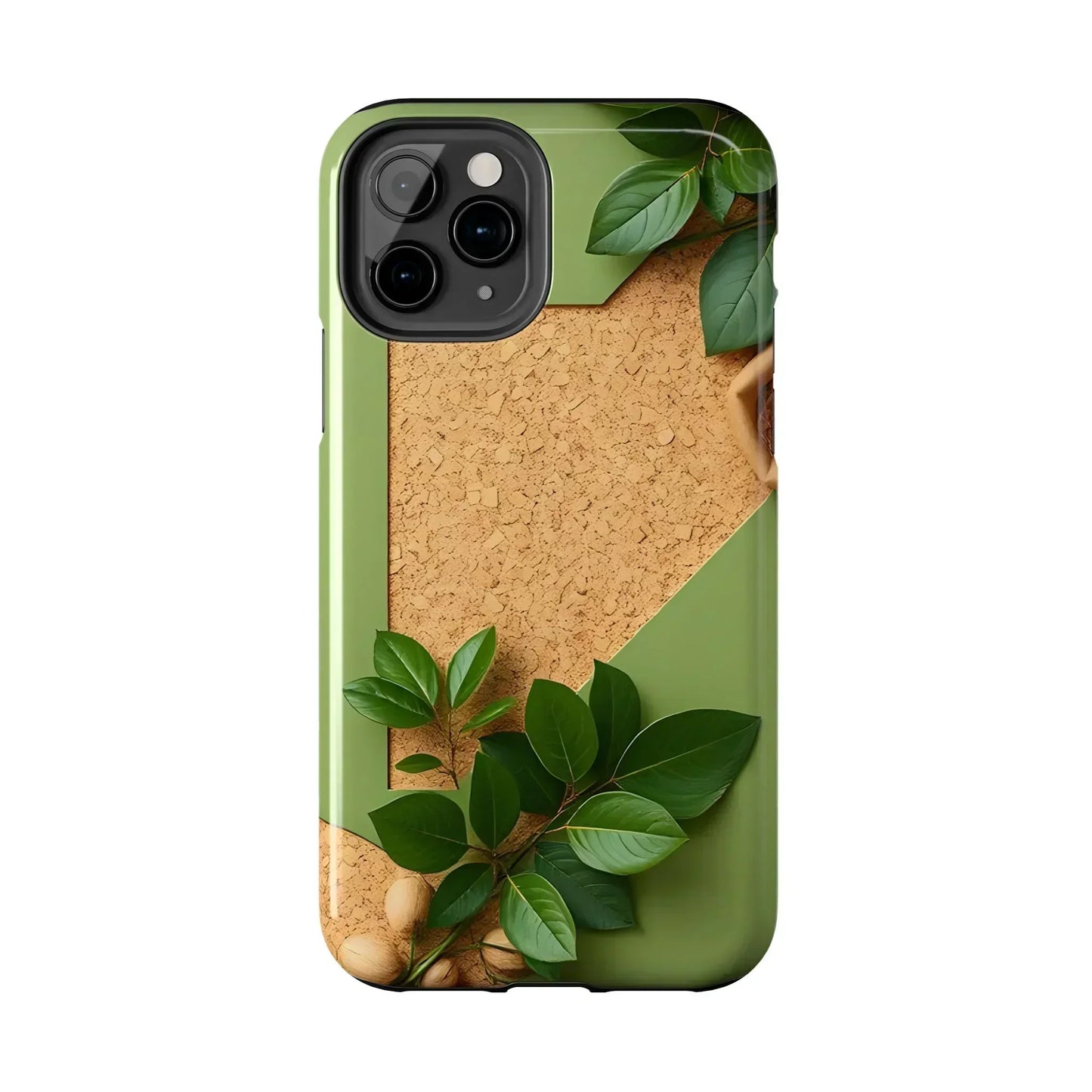 Eco-Inspired Tough Phone Case – Cork Texture with Leaf & Seed Design for iPhone 7-16 and Samsung Galaxy S21-S24 - KarArmDesign