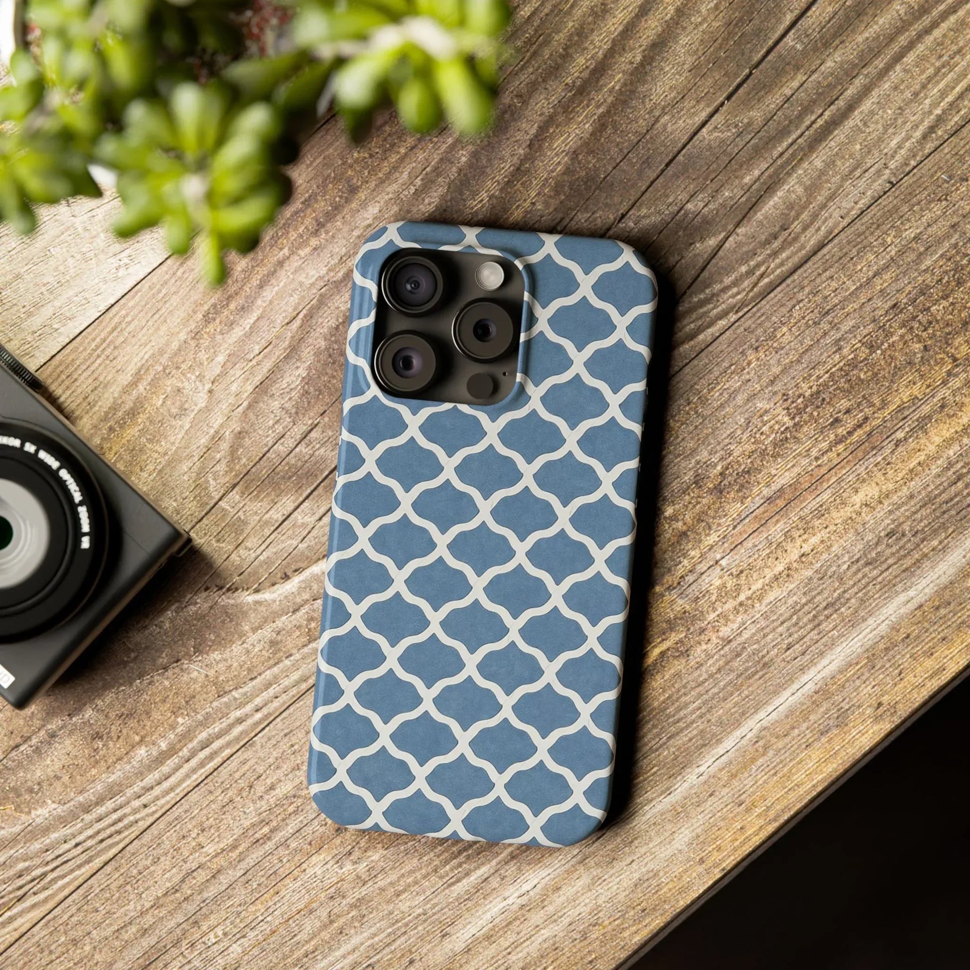 Azure Lattice Pattern Phone Case Slim Phone Cases for iPhone 11-17 - KARARMDESIGN
