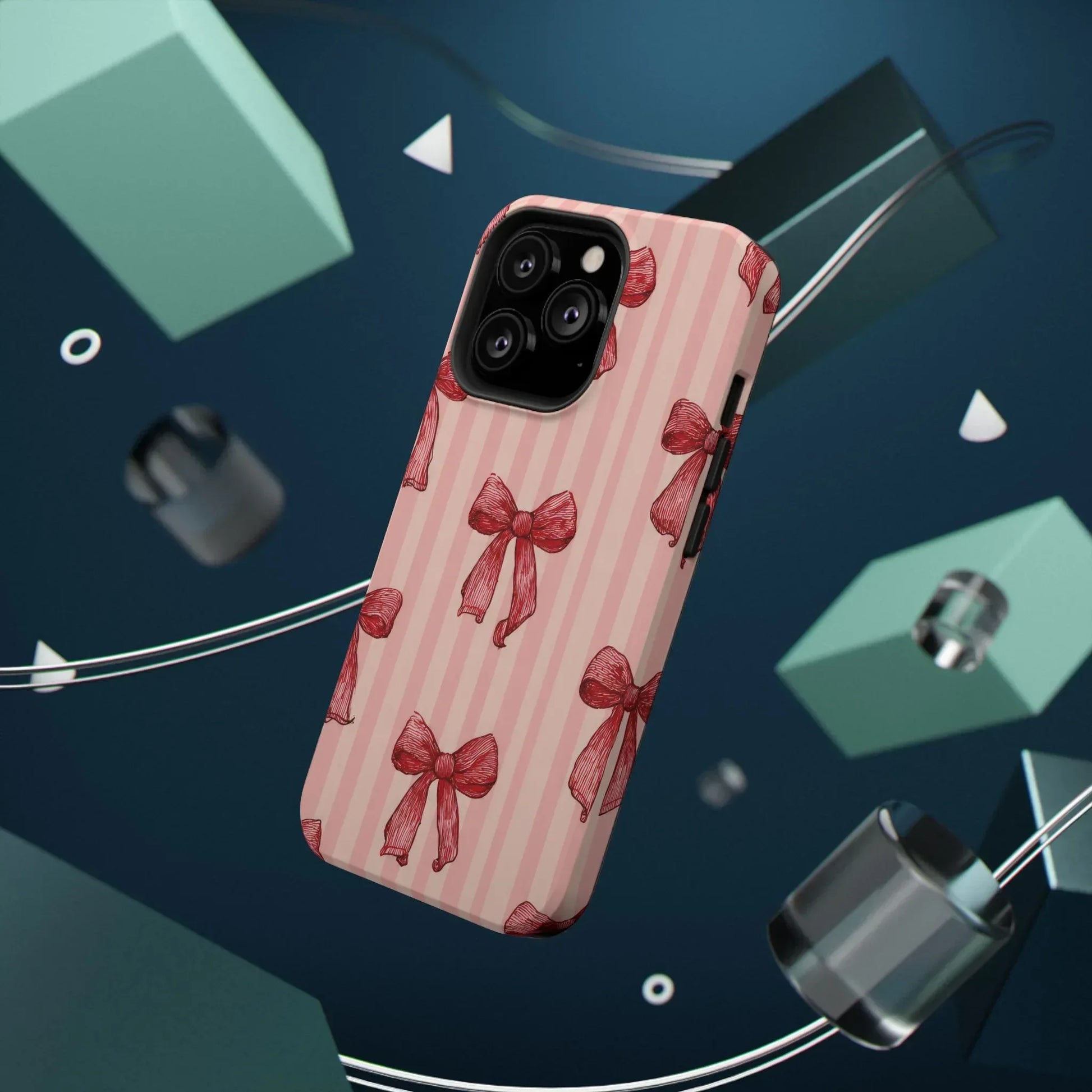 Red Bow Stripe Phone Case for iPhone 11-17 & Galaxy S21-S22 - KARARMDESIGN