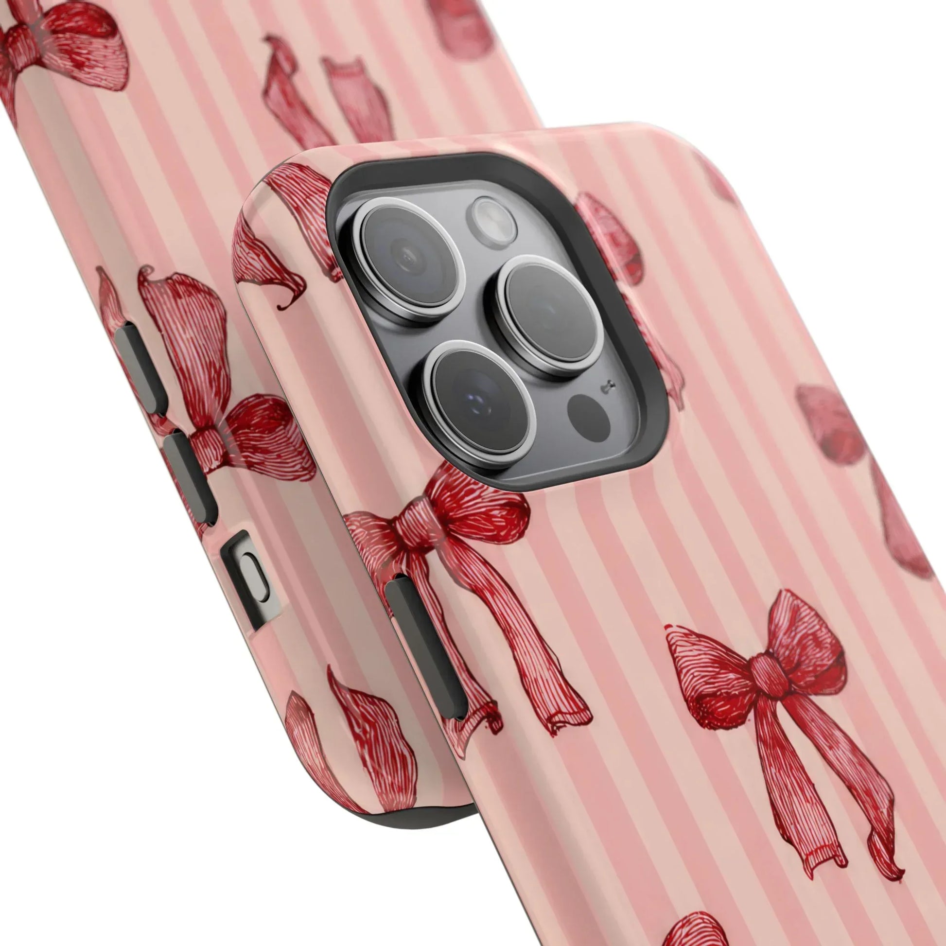 Red Bow Stripe Phone Case for iPhone 11-17 & Galaxy S21-S22 - KARARMDESIGN