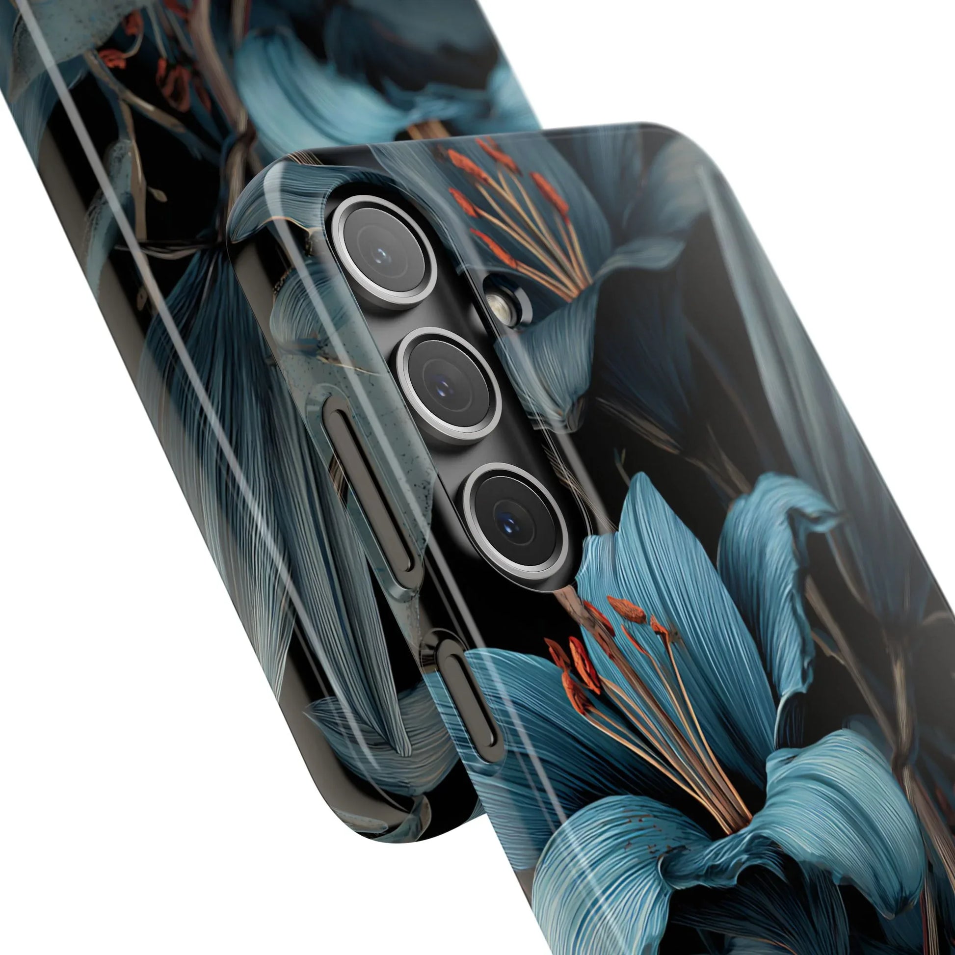 Blue Lily Floral Phone Case for iPhone 11-17 and Galaxy S20-S25 - KARARMDESIGN