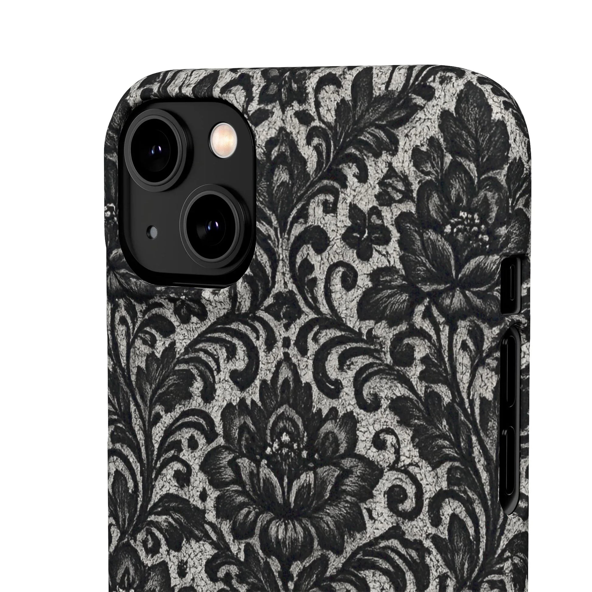 Black Damask Floral Phone Case for iPhone 11-17 and Galaxy S20-S25 - KARARMDESIGN