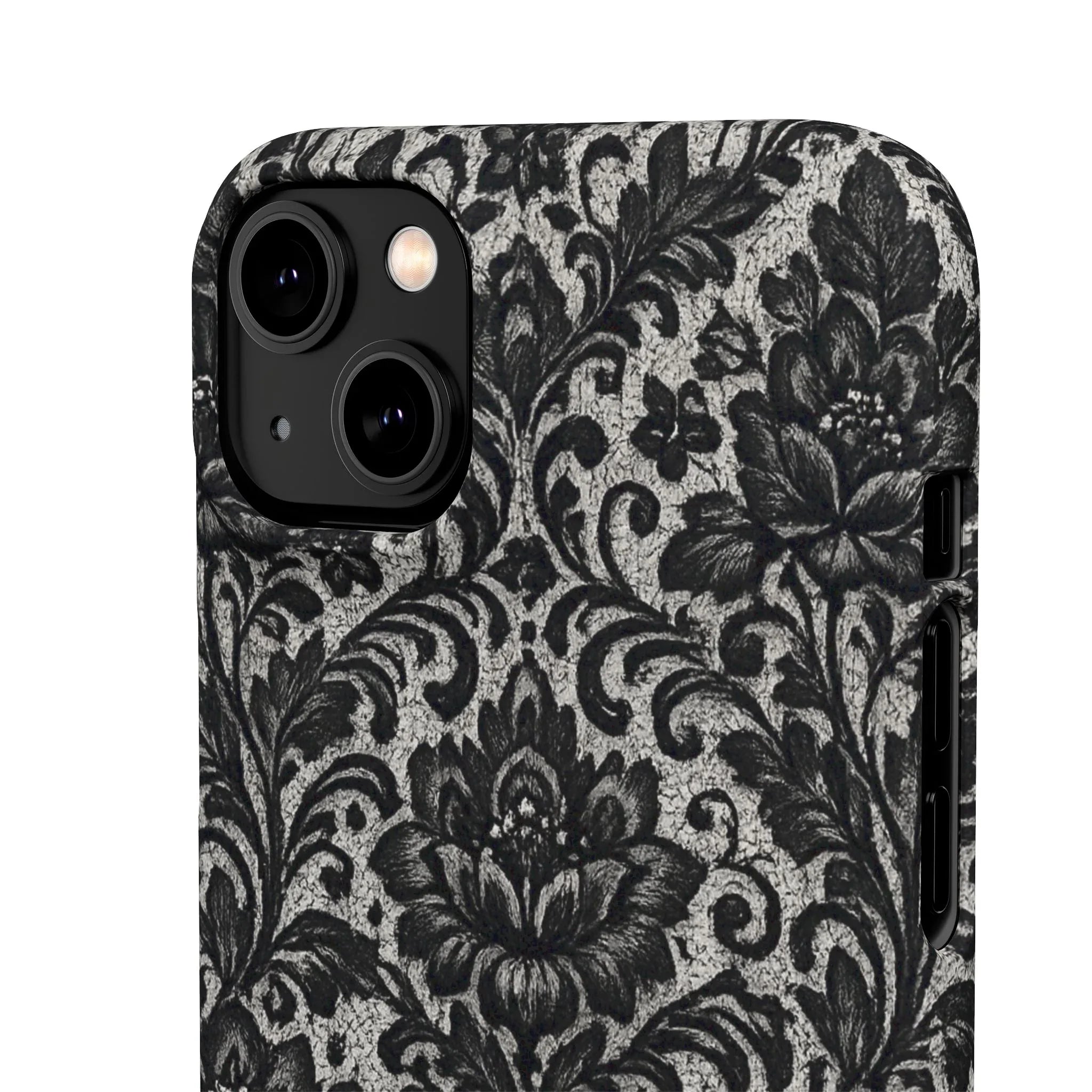 Black Damask Floral Phone Case for iPhone 11-17 and Galaxy S20-S25 - KARARMDESIGN