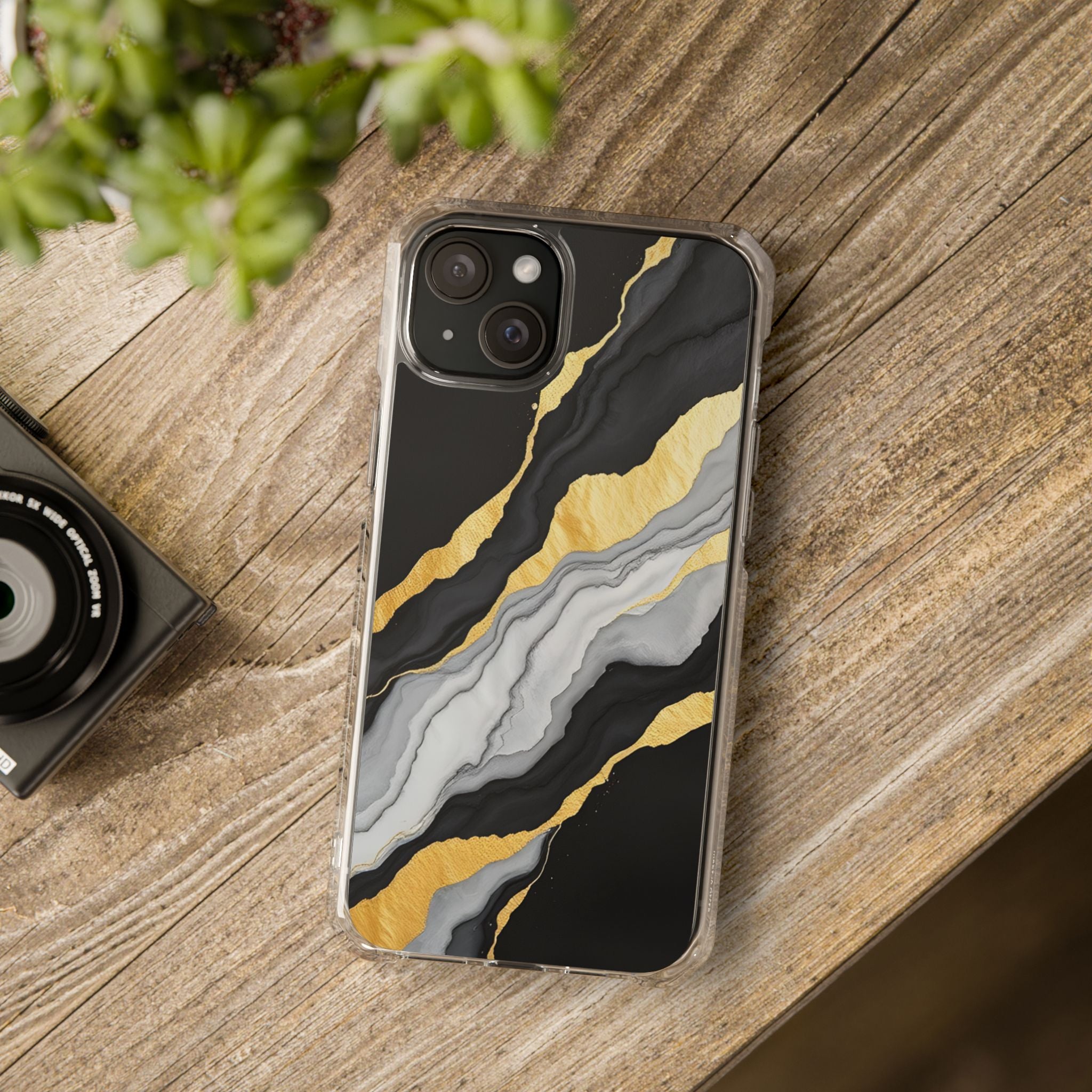 Luxury Black and Gold Marble Magnetic Phone Case for iPhone 14-17