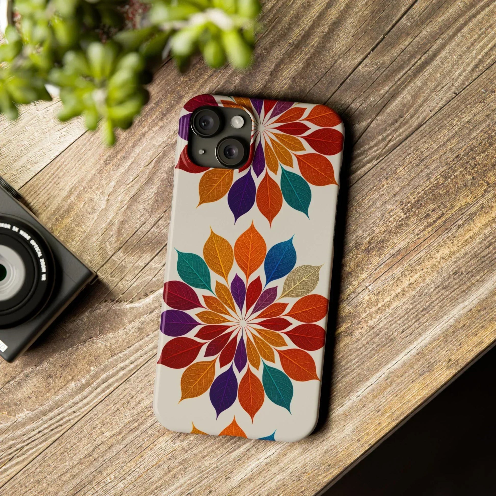 Leaf Mandala Botanical Burst Design Slim Phone Case for iPhone 7-16 Models - KarArmDesign