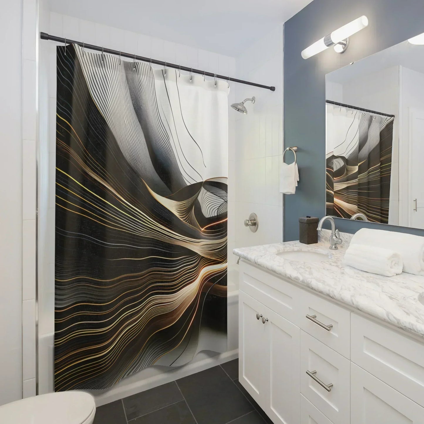 Black & Gold Abstract Shower Curtain – Modern & Artistic - KarArmDesign