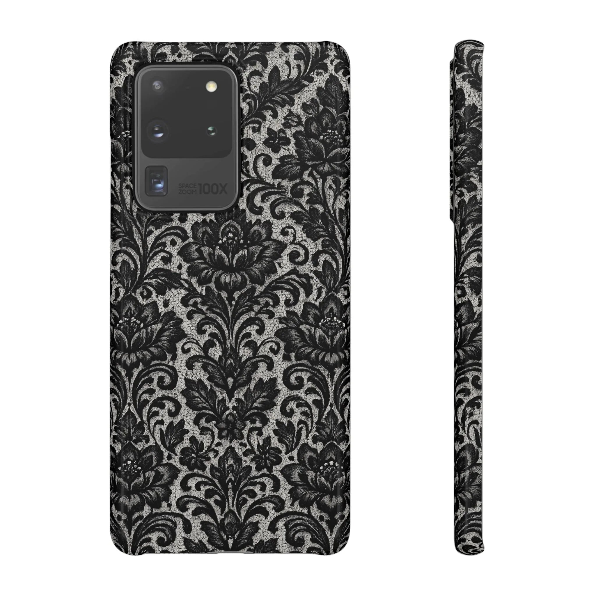 Black Damask Floral Phone Case for iPhone 11-17 and Galaxy S20-S25 - KARARMDESIGN